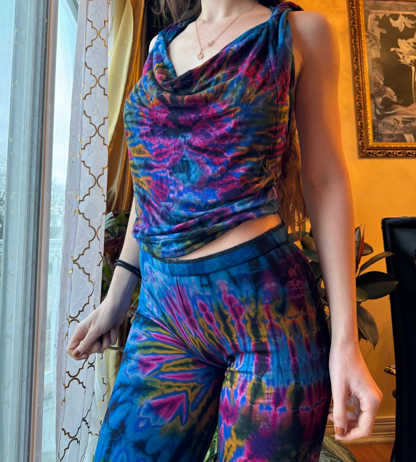 TIE DYE COWL NECK HOODED TANK TOP