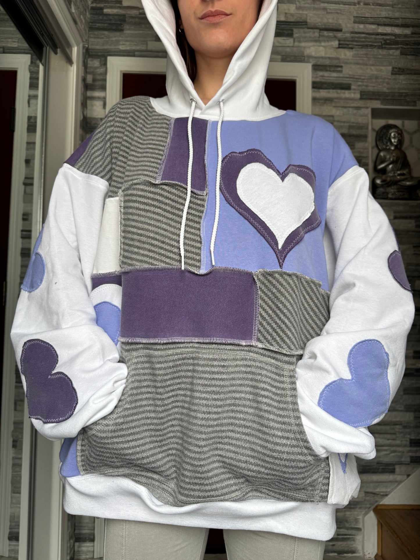 PURPLE & WHITE UPCYCLED HOODIE