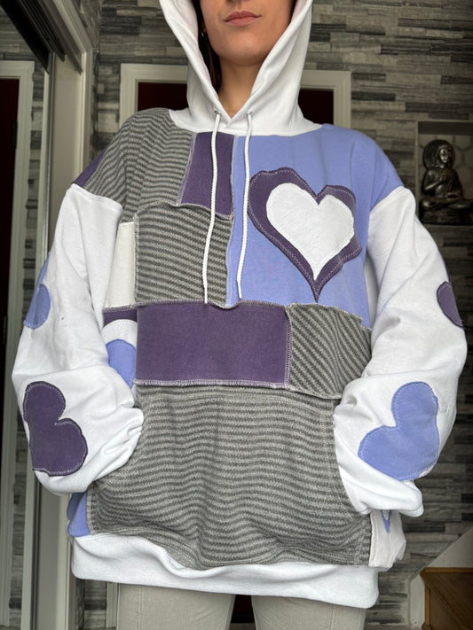 PURPLE & WHITE UPCYCLED HOODIE