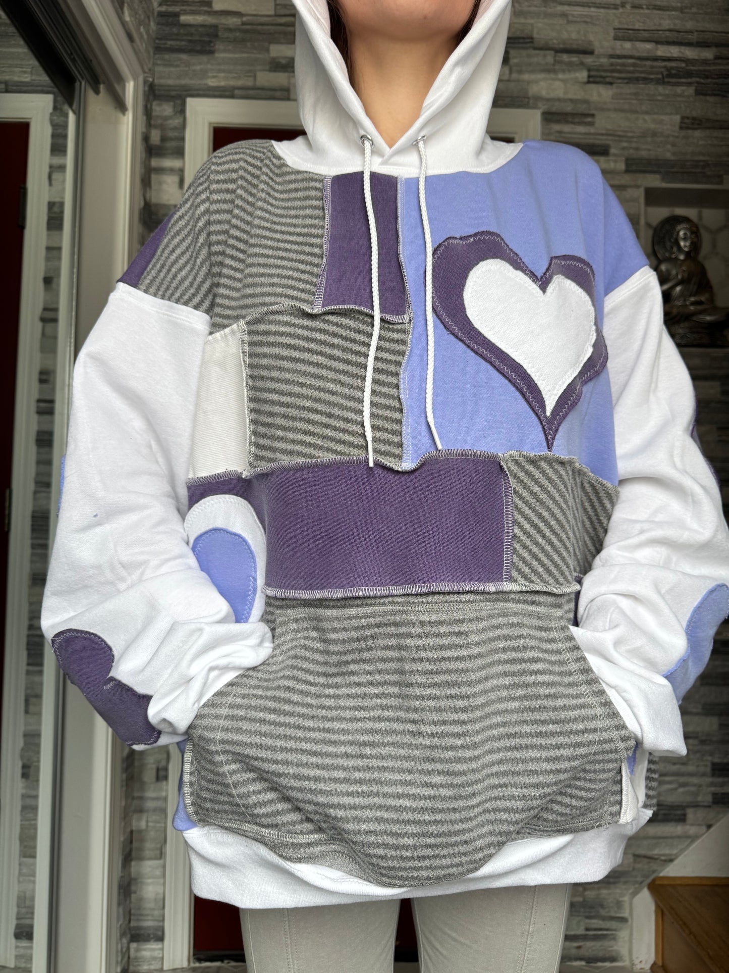 PURPLE & WHITE UPCYCLED HOODIE