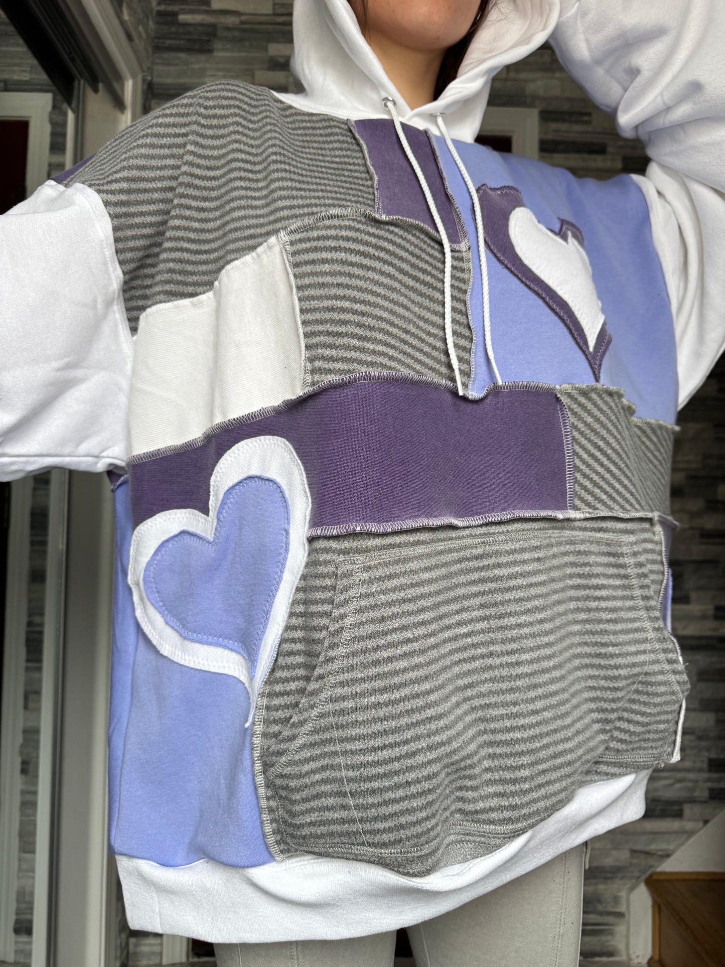 PURPLE & WHITE UPCYCLED HOODIE