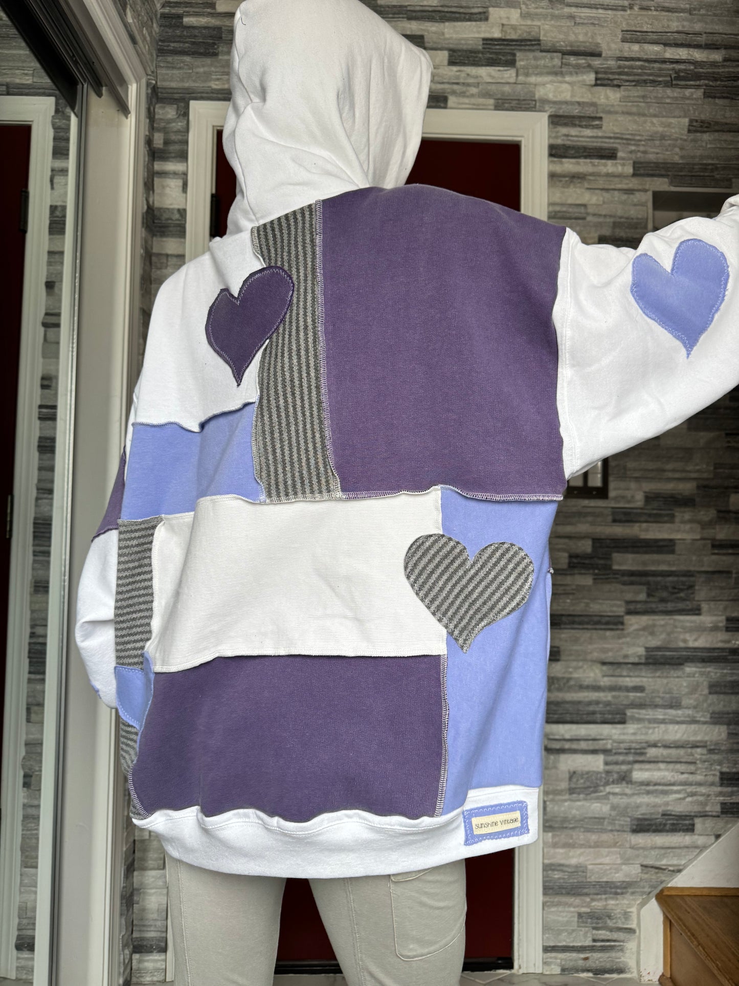PURPLE & WHITE UPCYCLED HOODIE