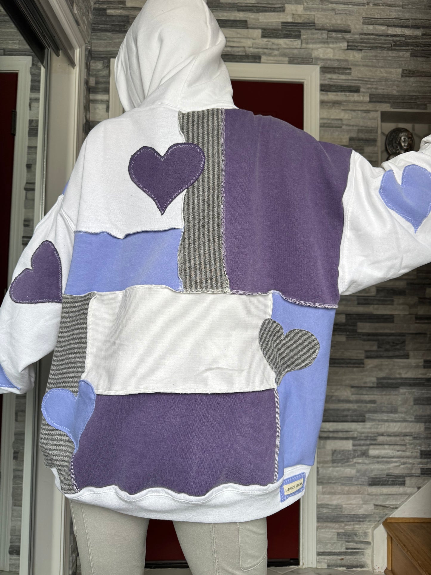 PURPLE & WHITE UPCYCLED HOODIE