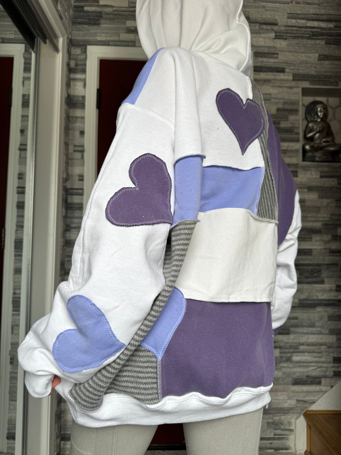 PURPLE & WHITE UPCYCLED HOODIE