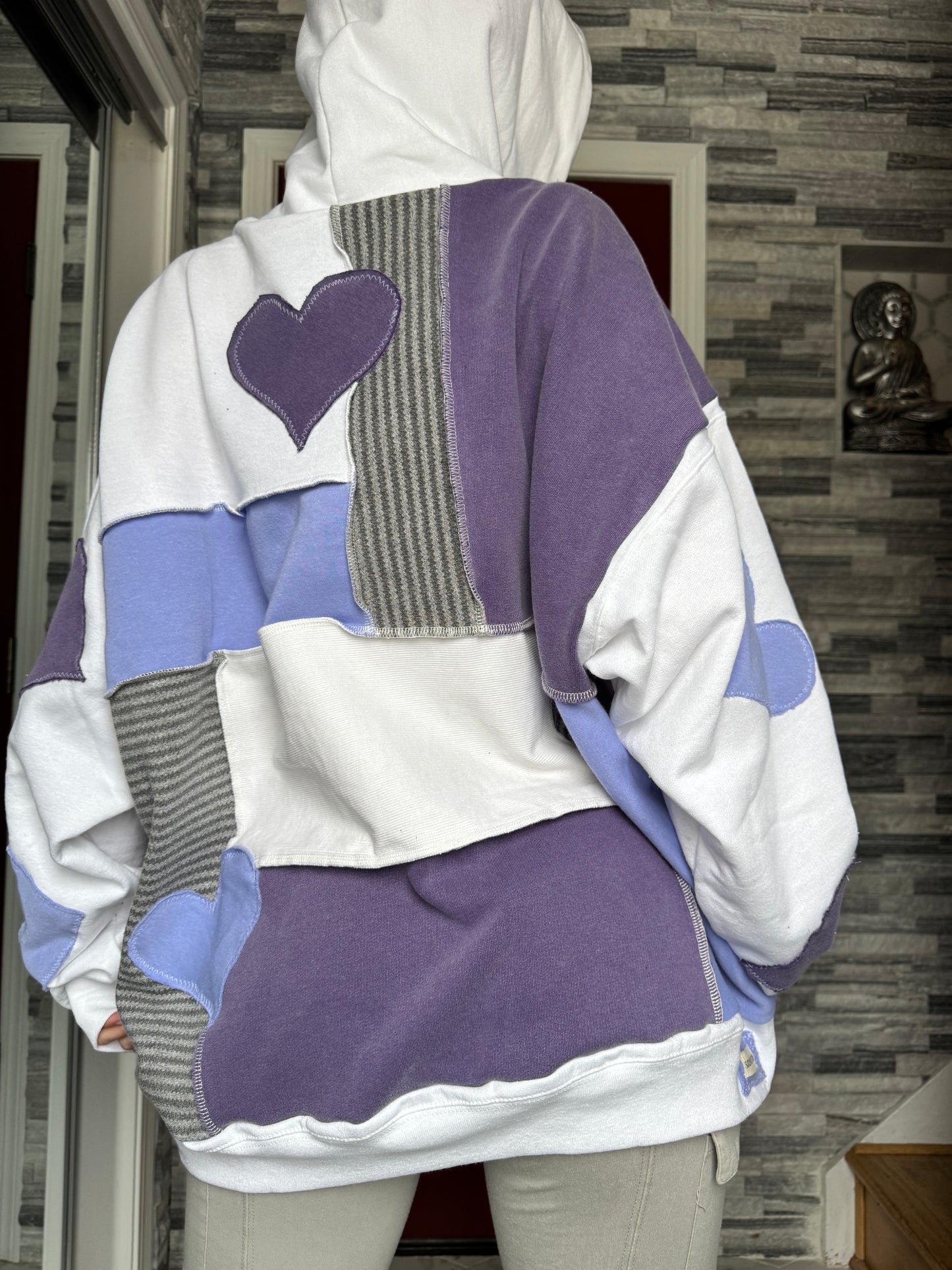 PURPLE & WHITE UPCYCLED HOODIE