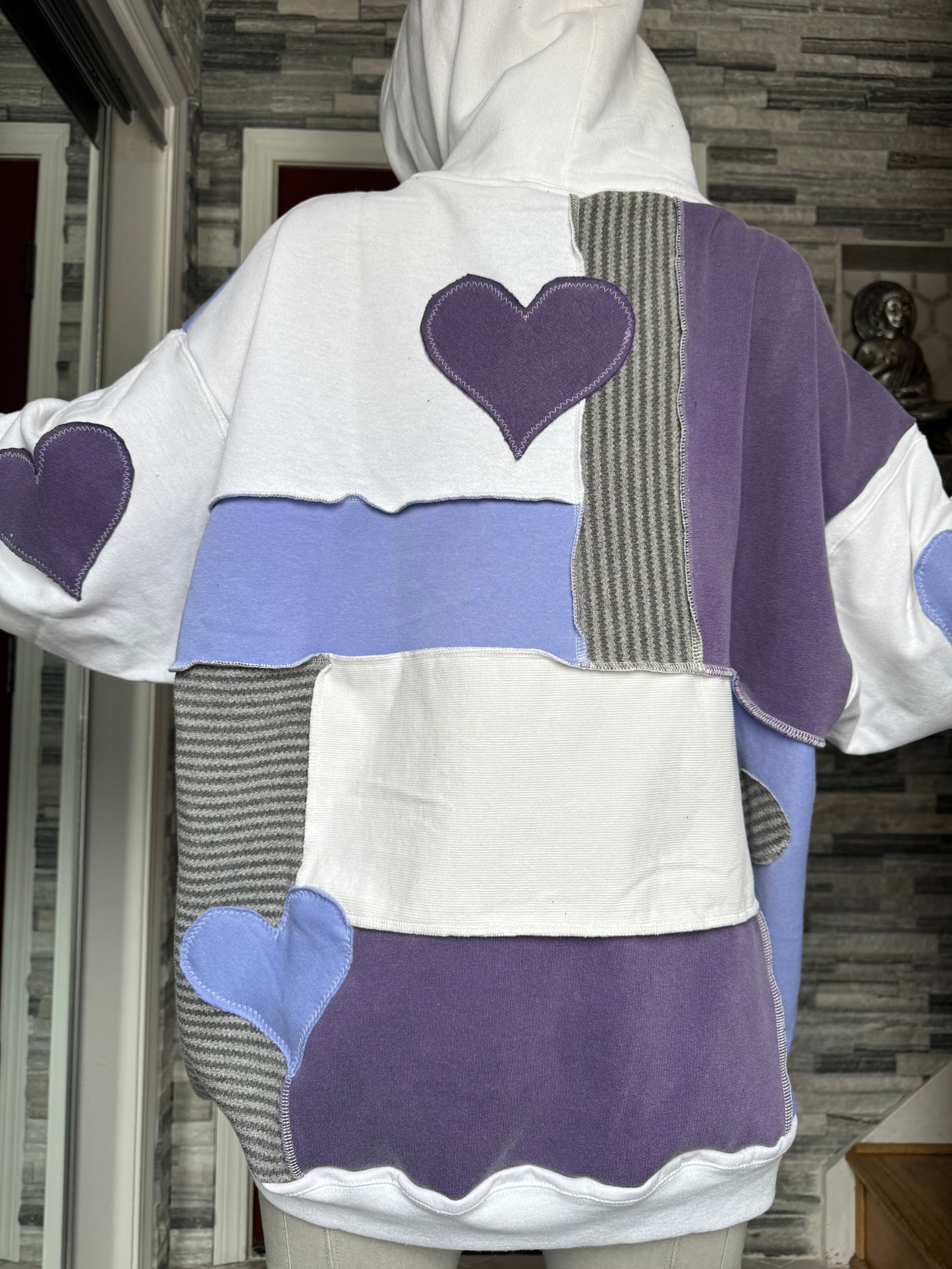 PURPLE & WHITE UPCYCLED HOODIE
