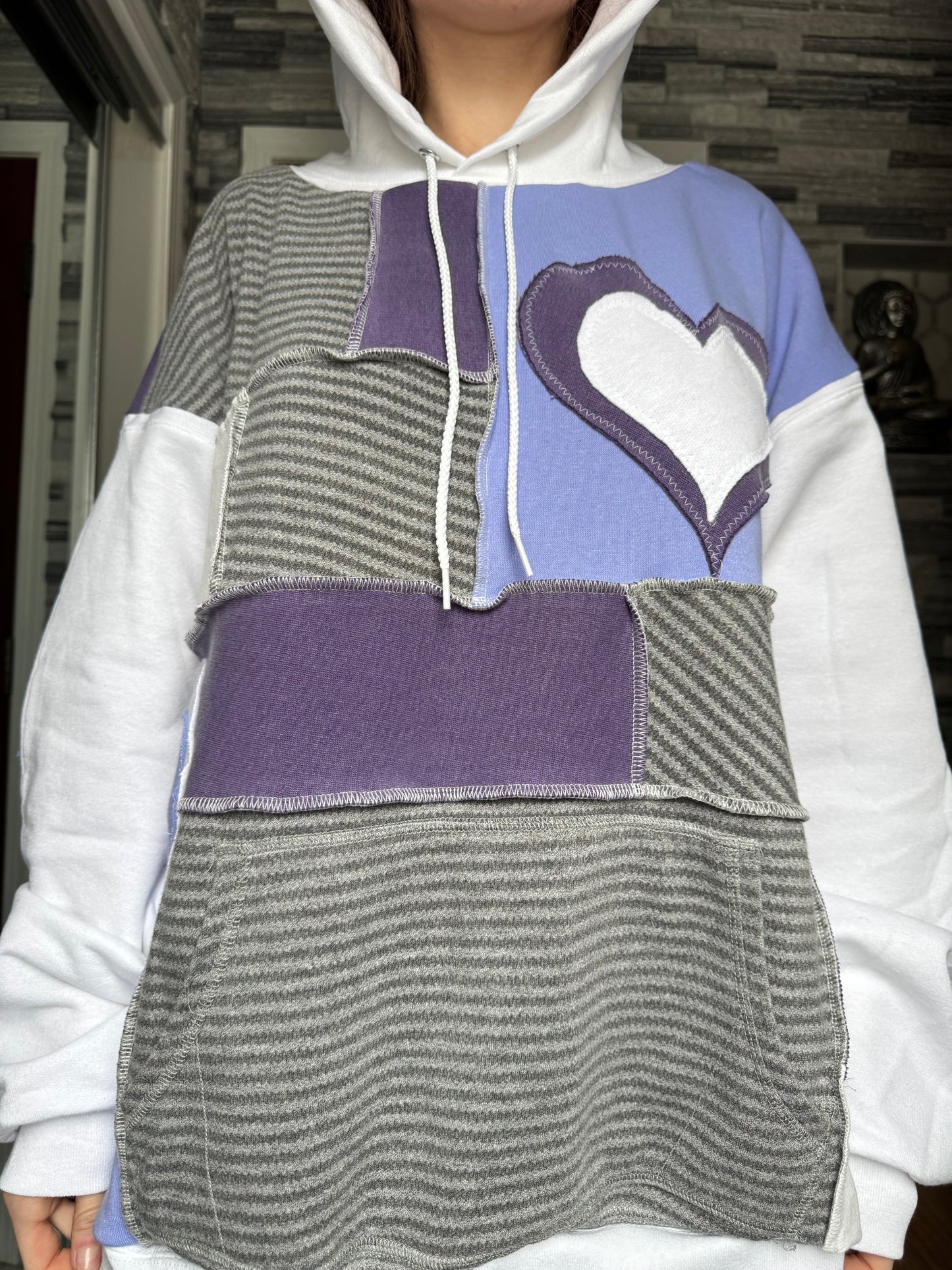 PURPLE & WHITE UPCYCLED HOODIE