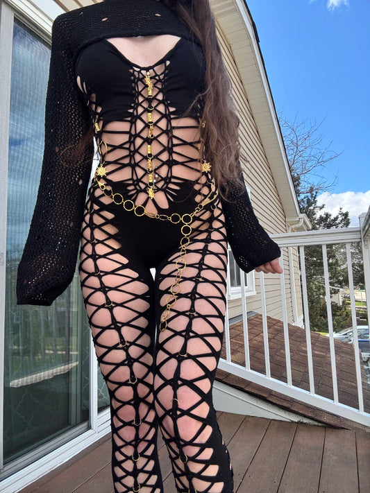 BLACK & GOLD BRAIDED JUMPSUIT FLOWSUIT