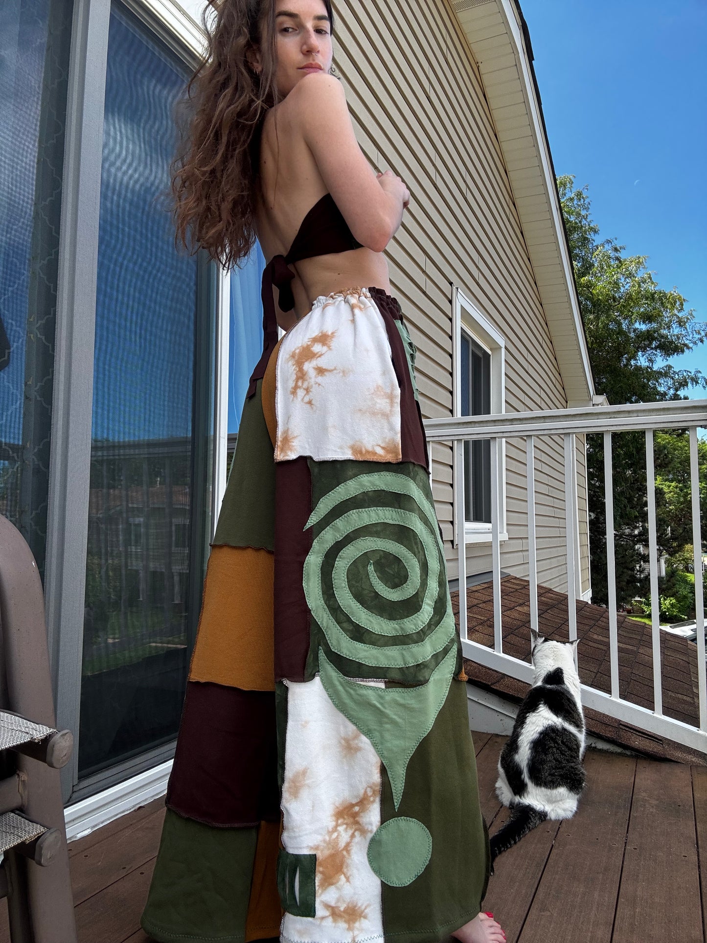JUNGLE KITTY PATCHWORK PANTS SET - 3 piece earthy tone set