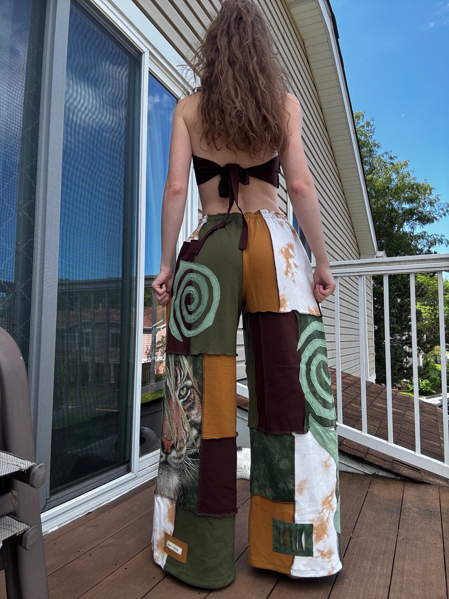 JUNGLE KITTY PATCHWORK PANTS SET - 3 piece earthy tone set