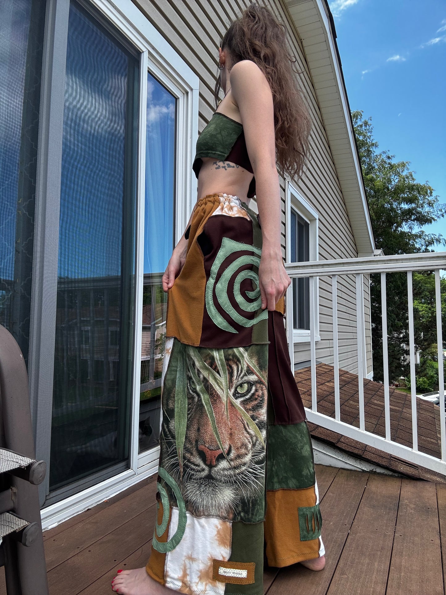 JUNGLE KITTY PATCHWORK PANTS SET - 3 piece earthy tone set