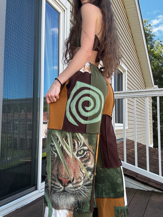 JUNGLE KITTY PATCHWORK PANTS SET - 3 piece earthy tone set
