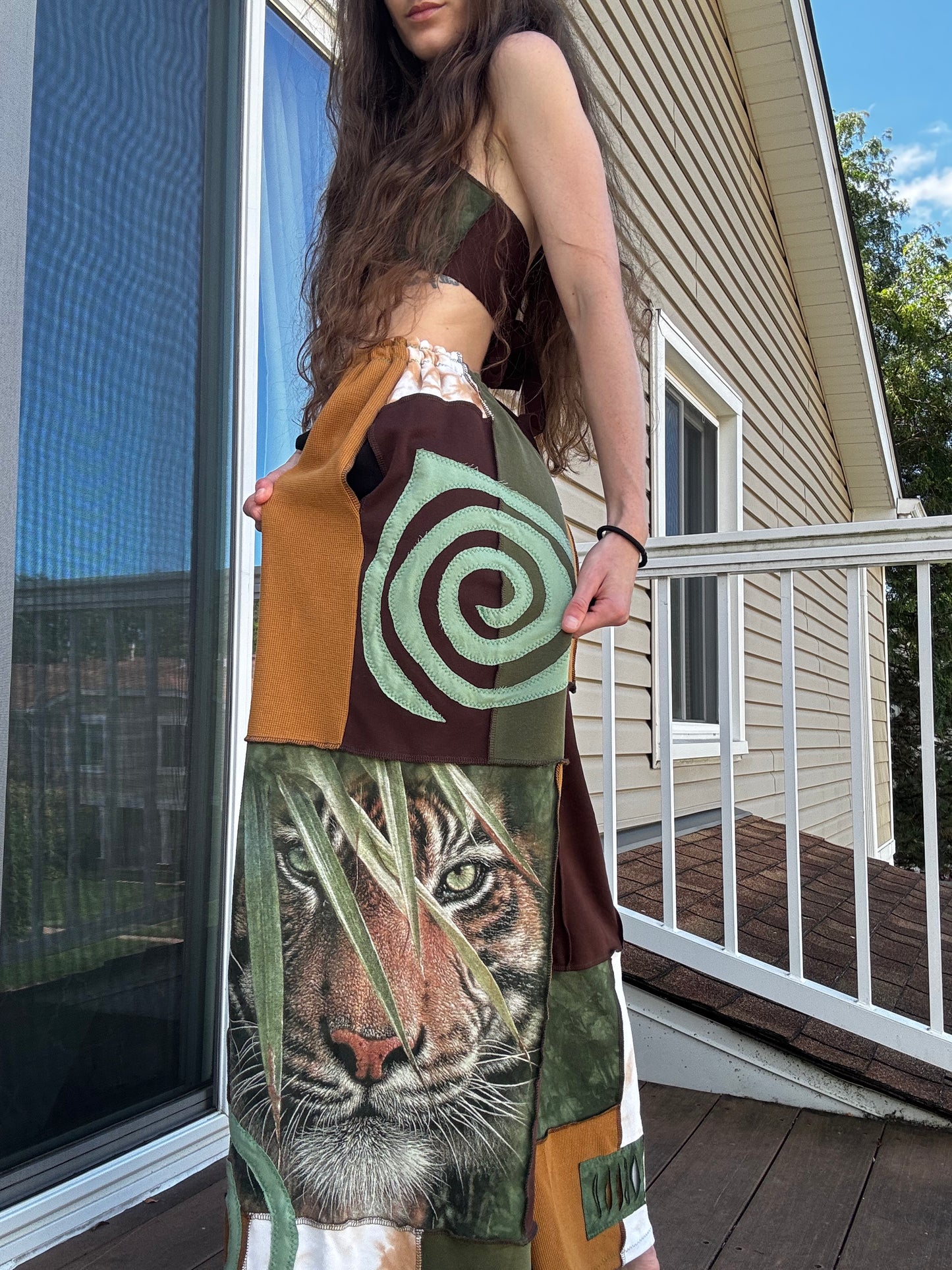 JUNGLE KITTY PATCHWORK PANTS SET - 3 piece earthy tone set