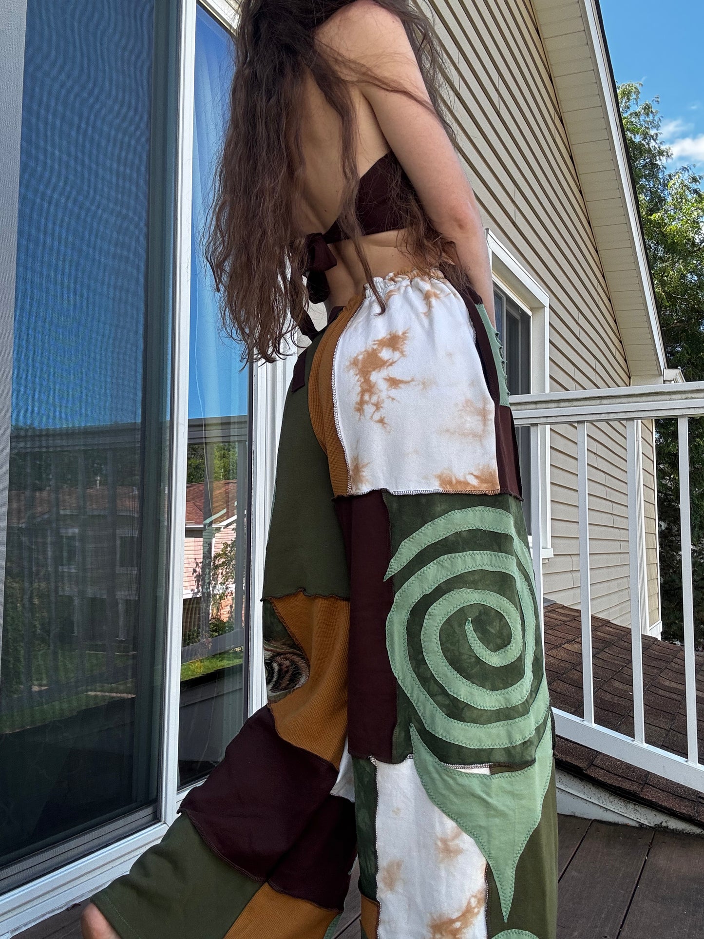 JUNGLE KITTY PATCHWORK PANTS SET - 3 piece earthy tone set