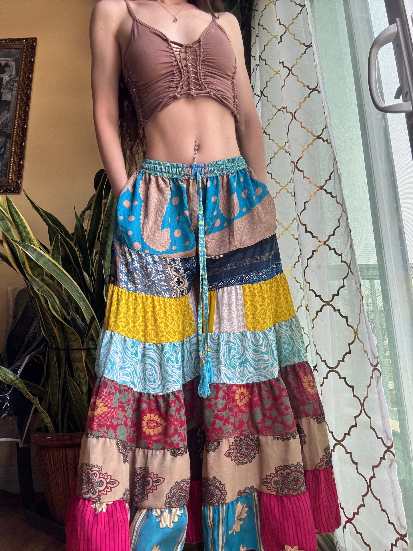 BLUE TONES FUNKY WIDE LEG BOHO PANTS