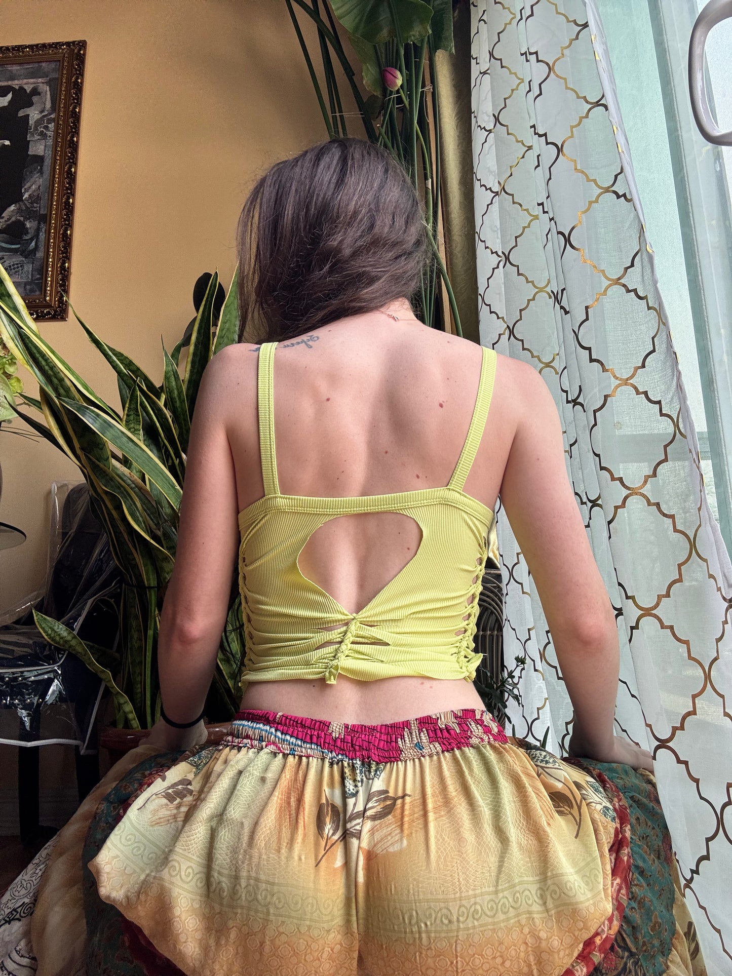 YELLOW/GREEN RIBBED BRAIDED TANK TOP