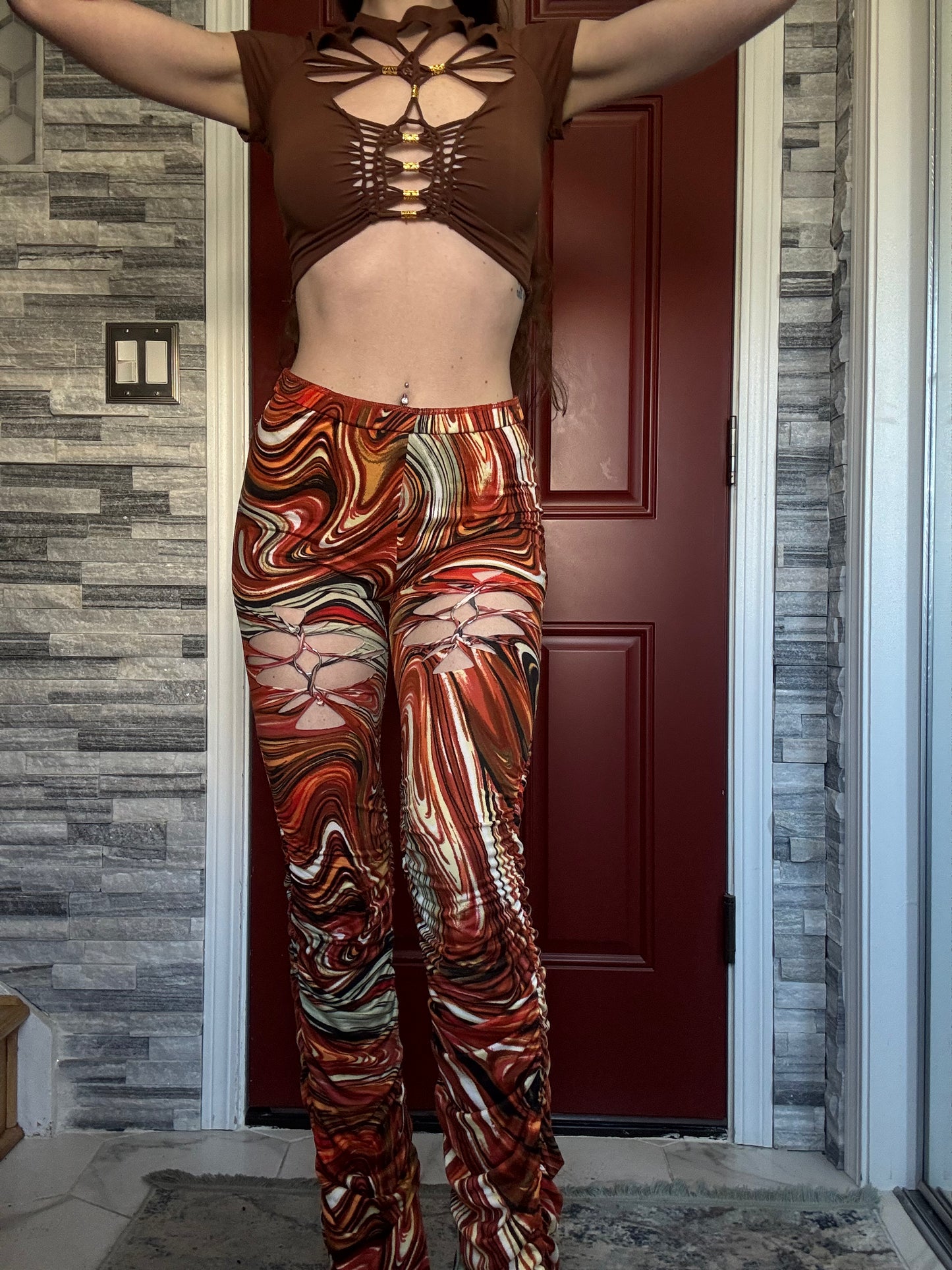 BURNT ORANGE MARBLE PANTS