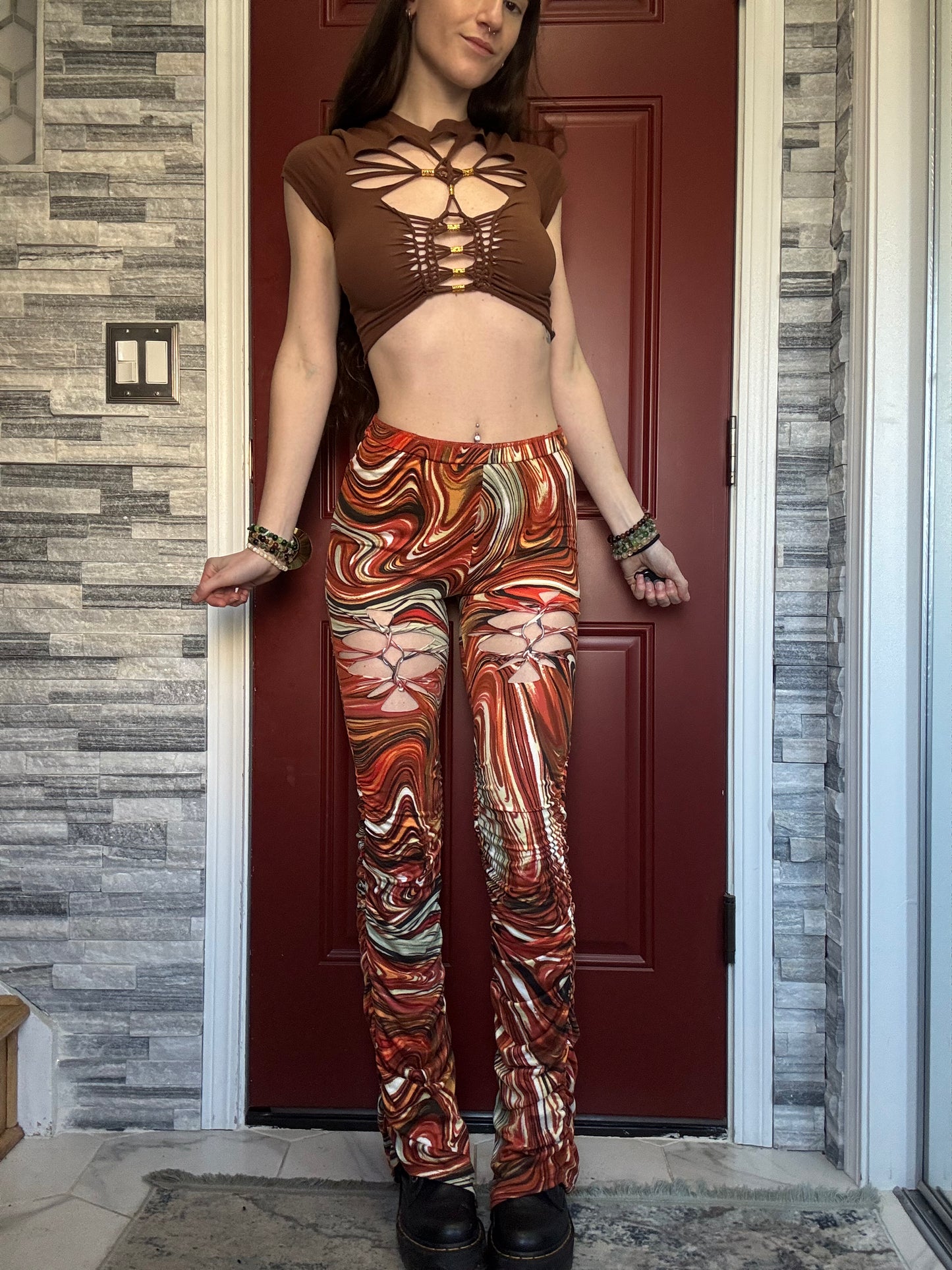 BURNT ORANGE MARBLE PANTS
