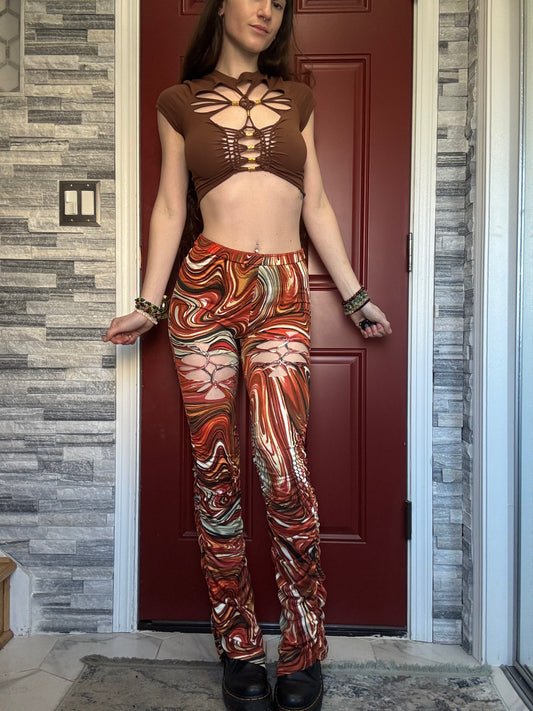 BURNT ORANGE MARBLE PANTS