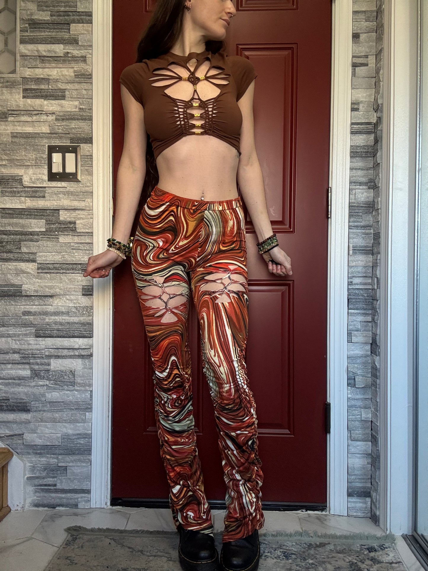 BURNT ORANGE MARBLE PANTS