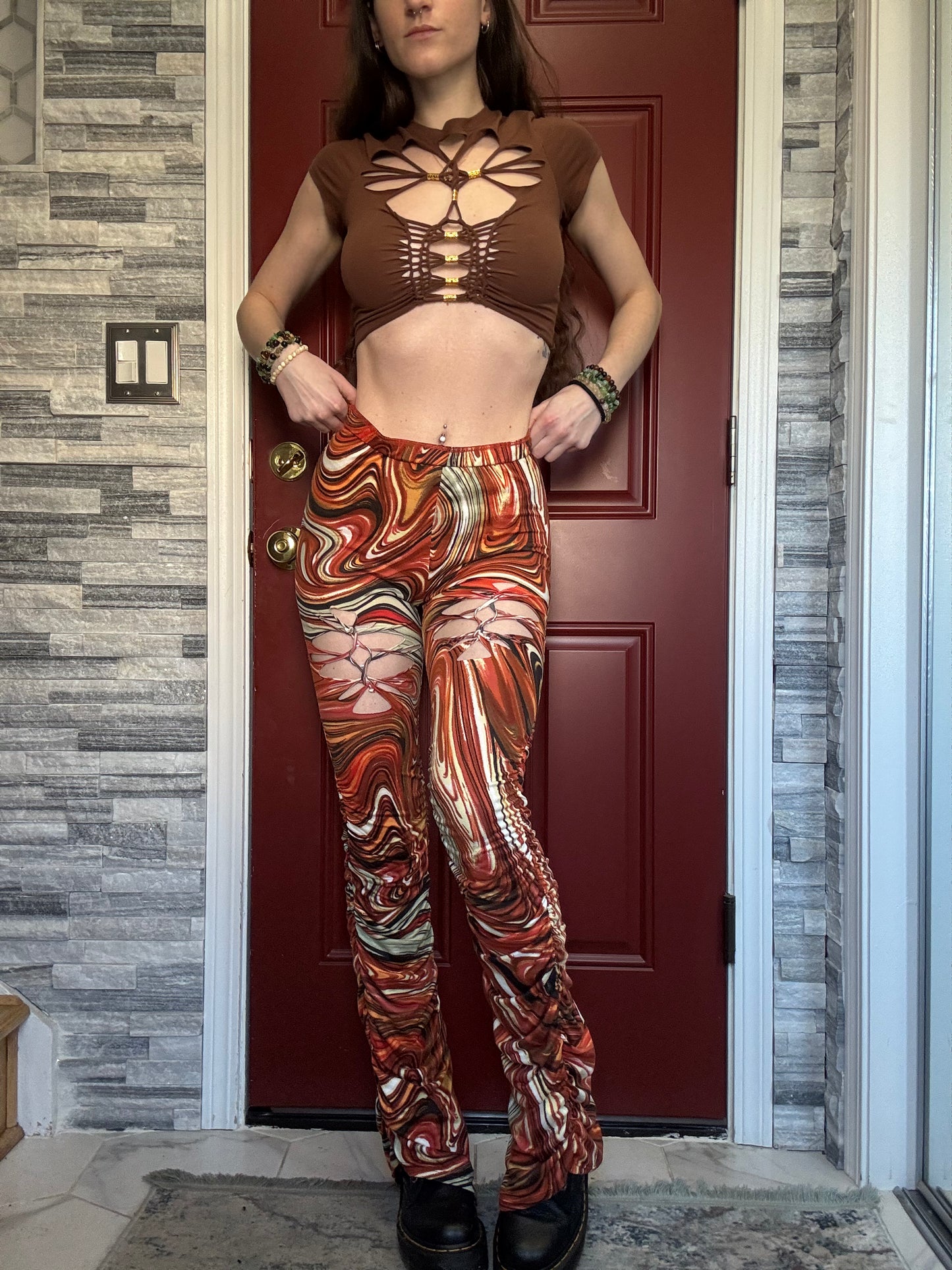 BURNT ORANGE MARBLE PANTS