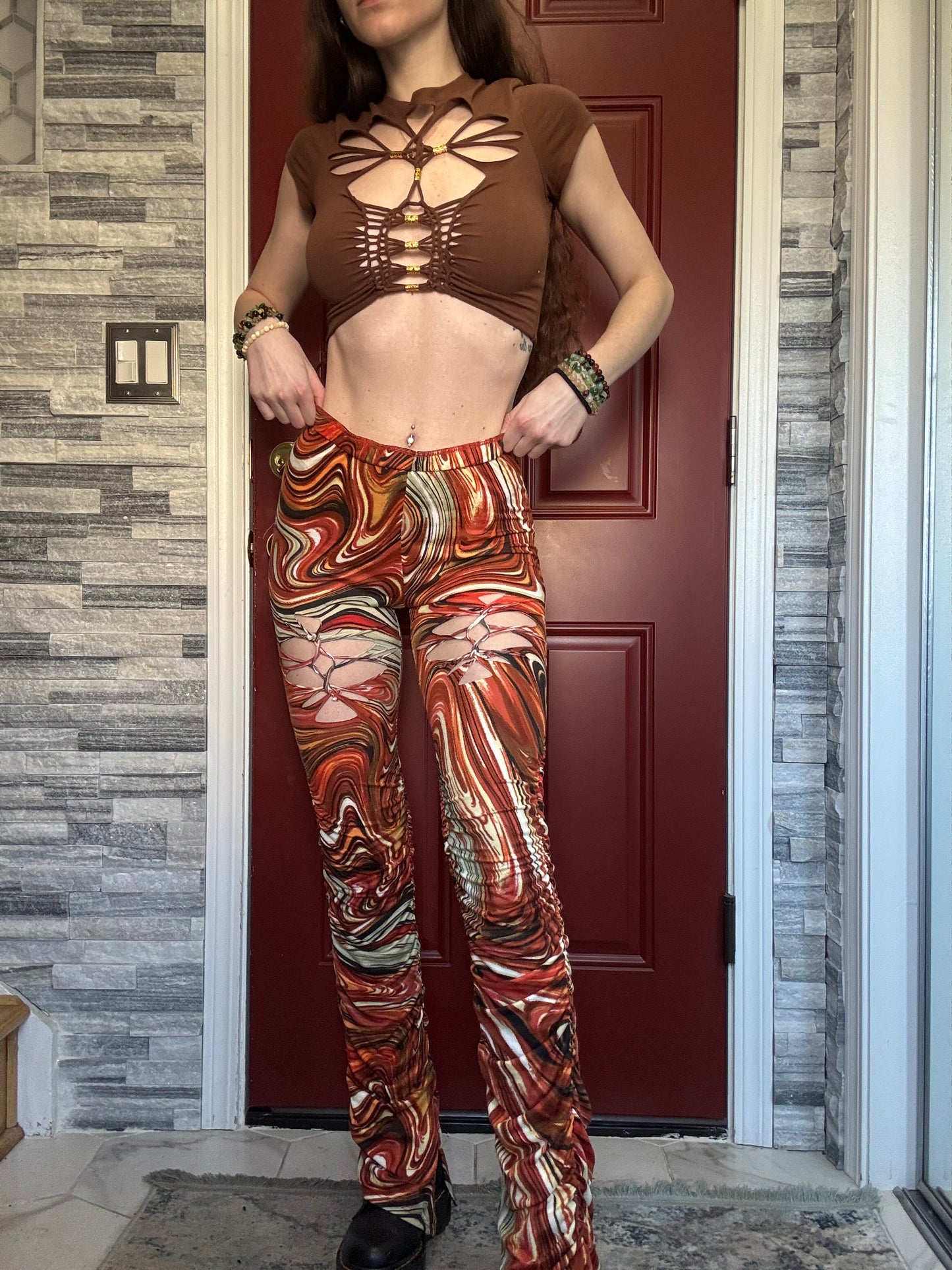 BURNT ORANGE MARBLE PANTS
