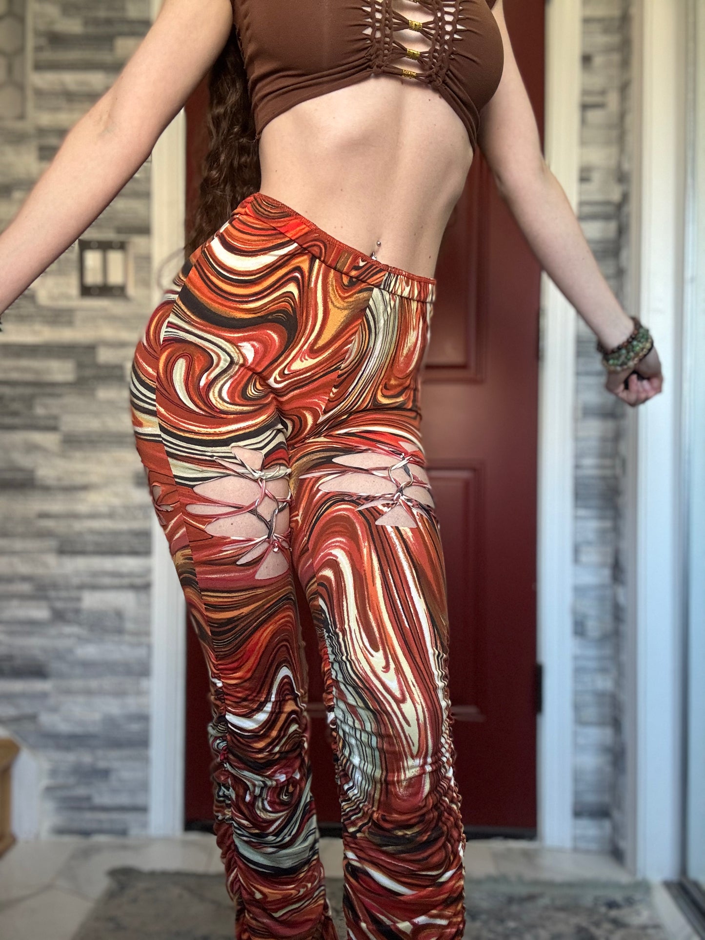 BURNT ORANGE MARBLE PANTS