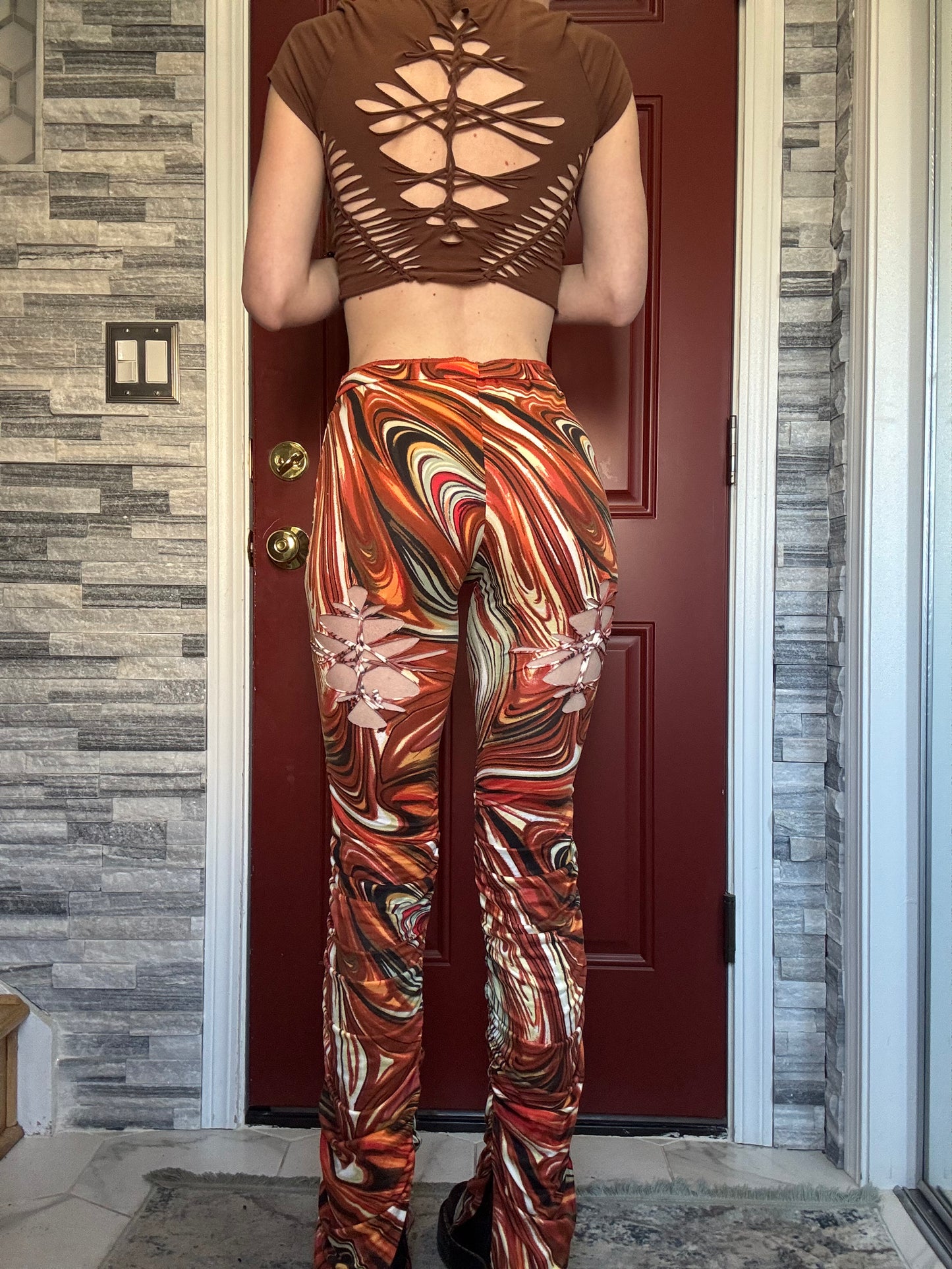 BURNT ORANGE MARBLE PANTS