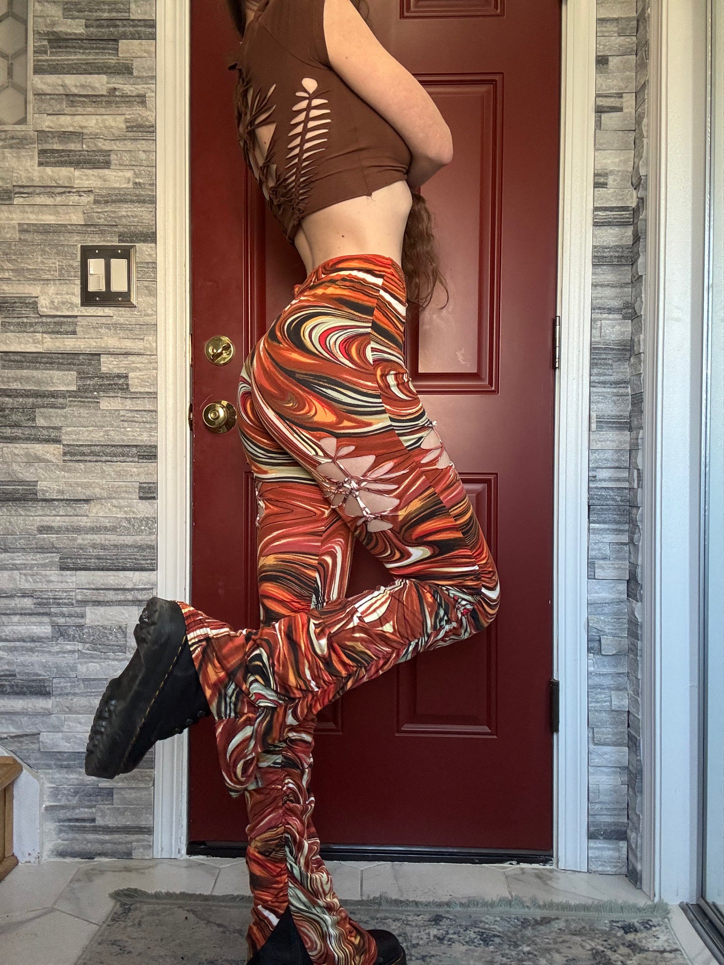 BURNT ORANGE MARBLE PANTS
