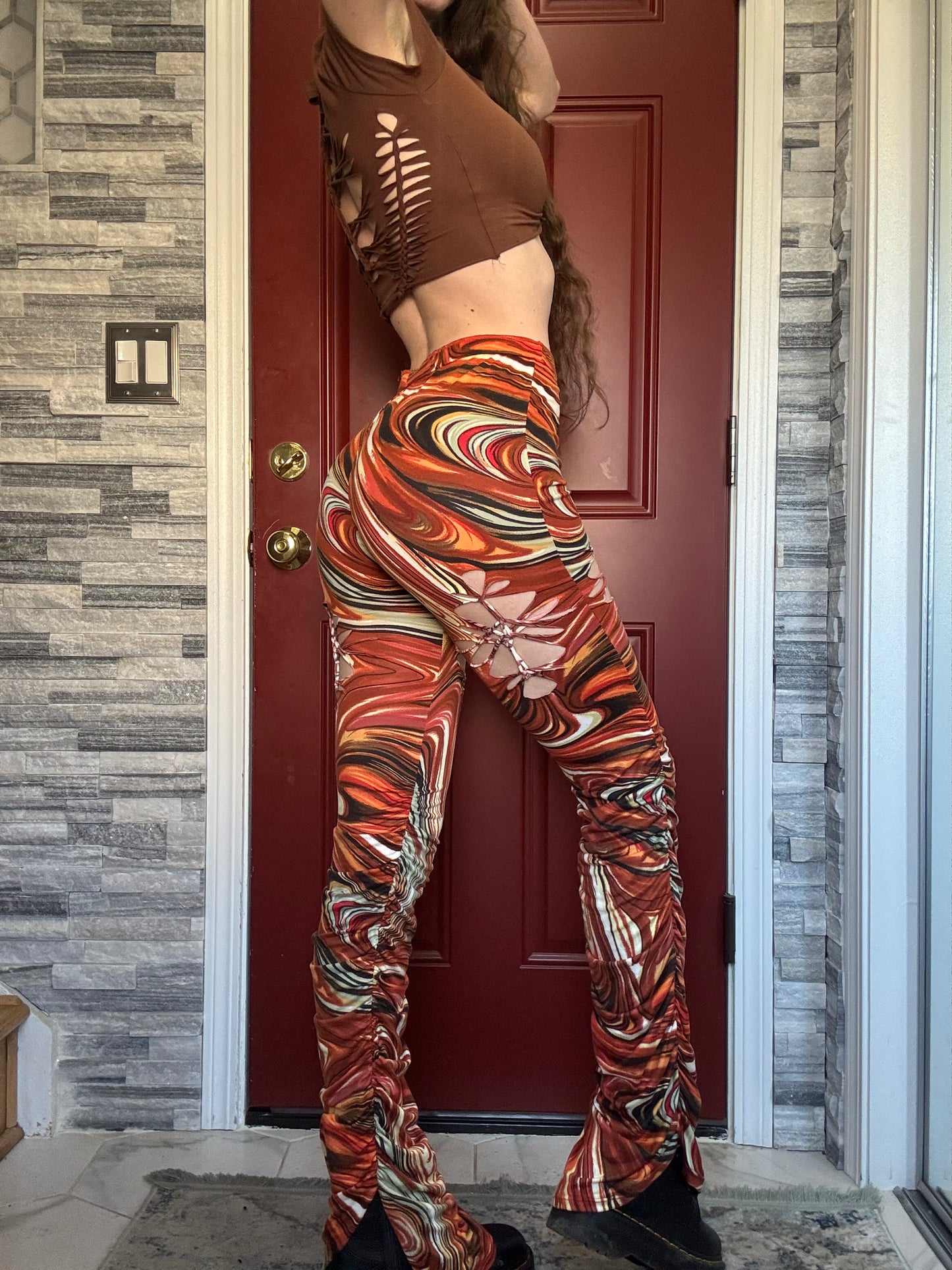 BURNT ORANGE MARBLE PANTS