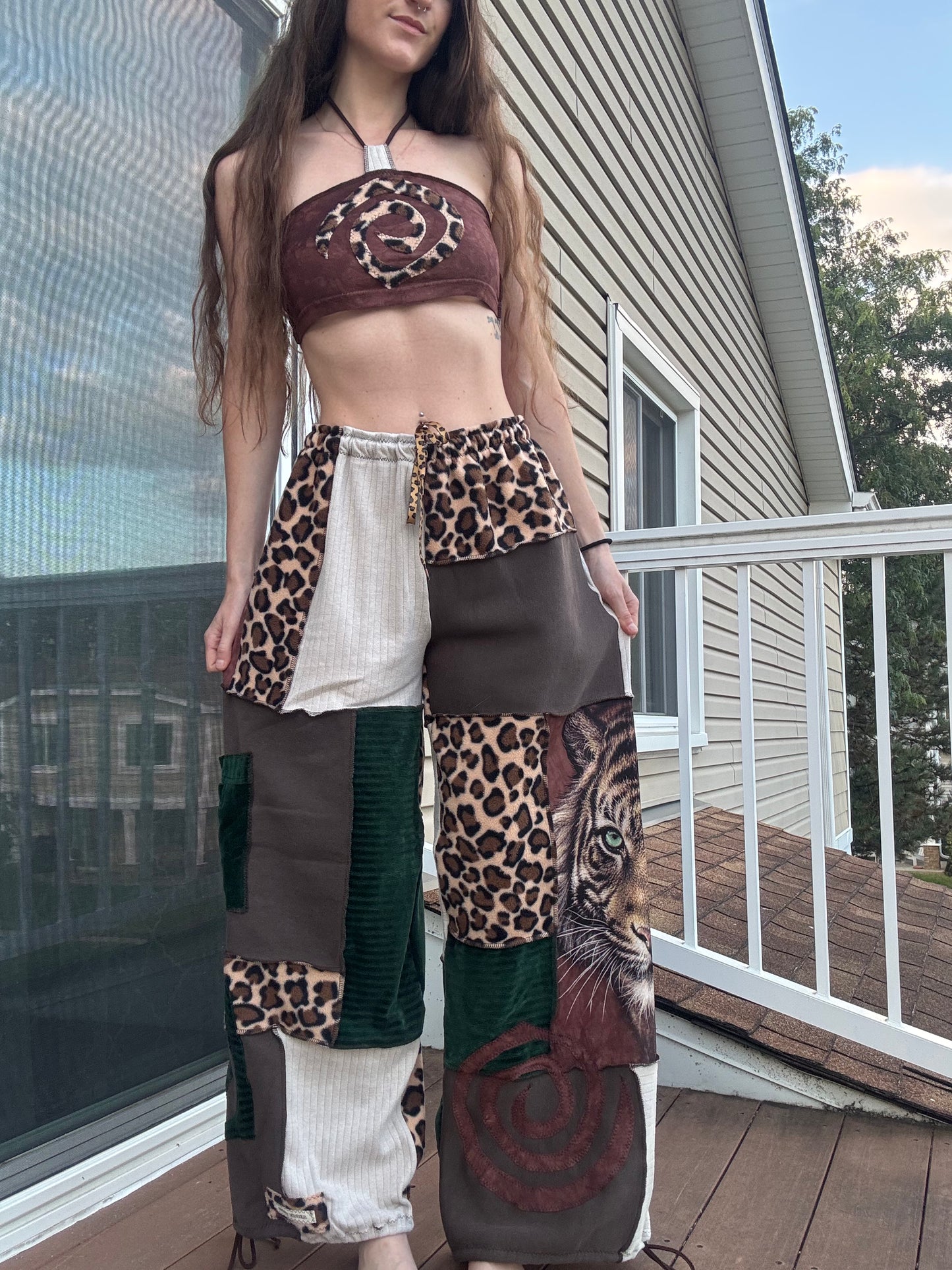 FOREST KITTY PATCHWORK PANTS SET - 3 piece earth tone set