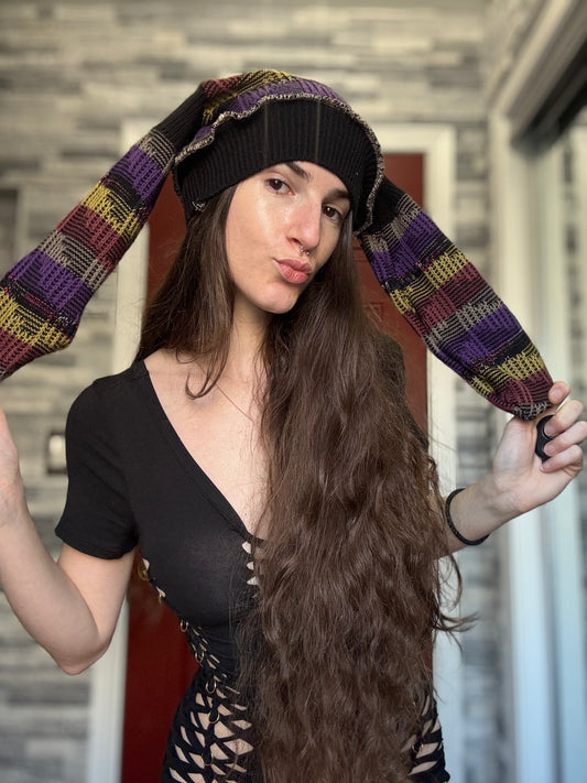 PURPLE UPCYCLED BEANIE BUNNY HAT