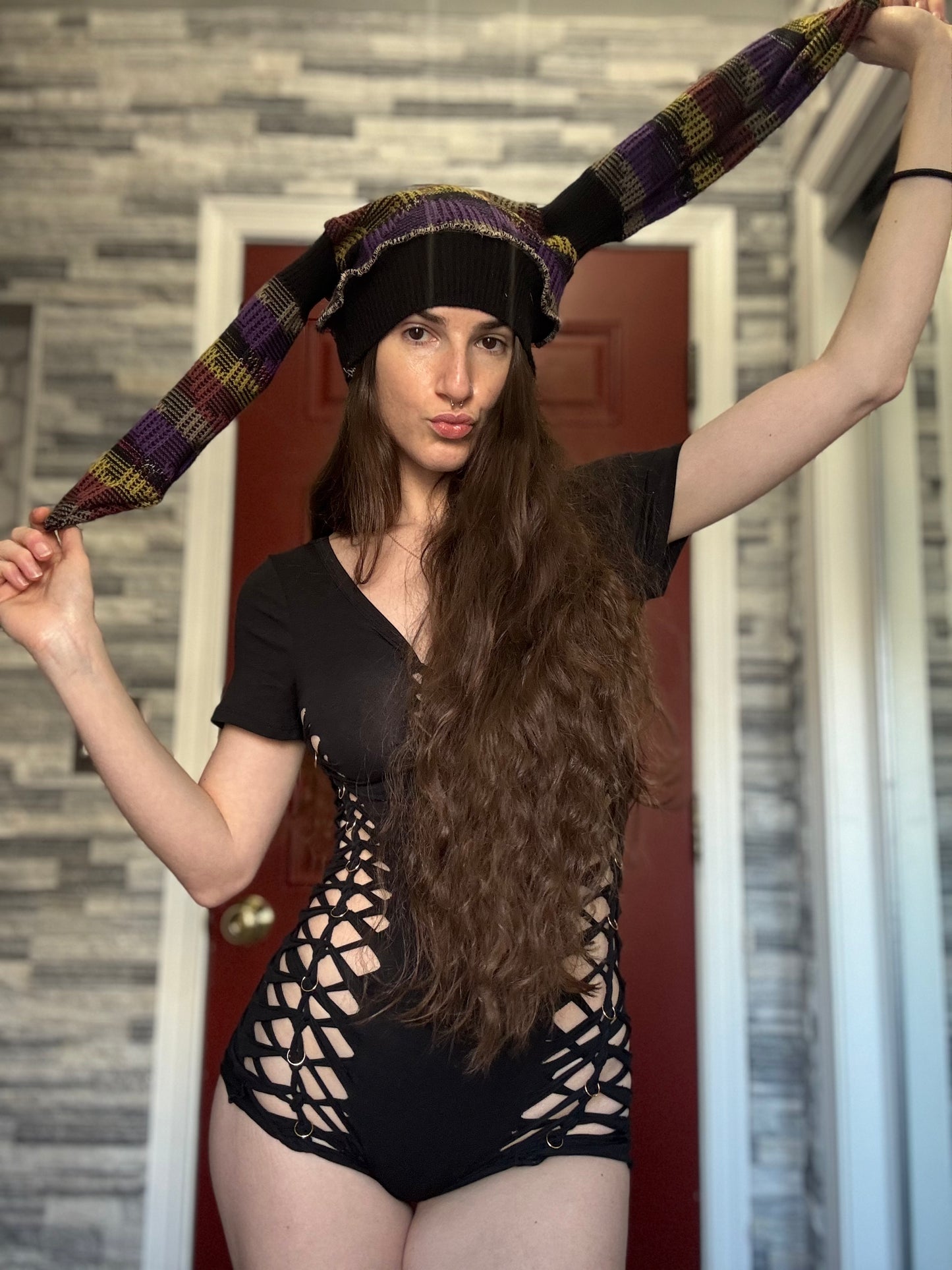 PURPLE UPCYCLED BEANIE BUNNY HAT