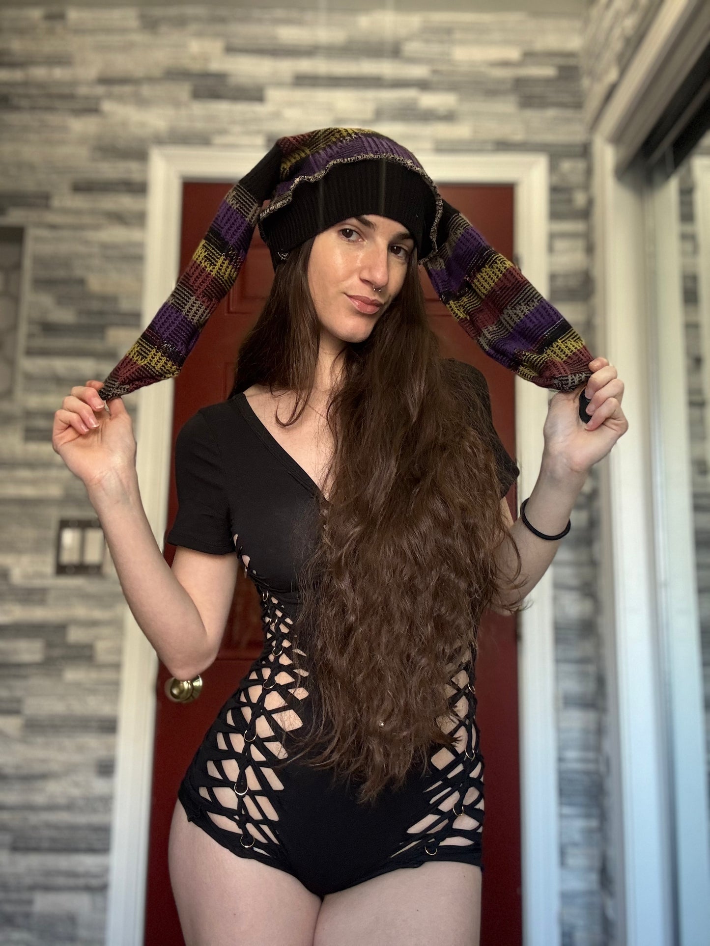 PURPLE UPCYCLED BEANIE BUNNY HAT