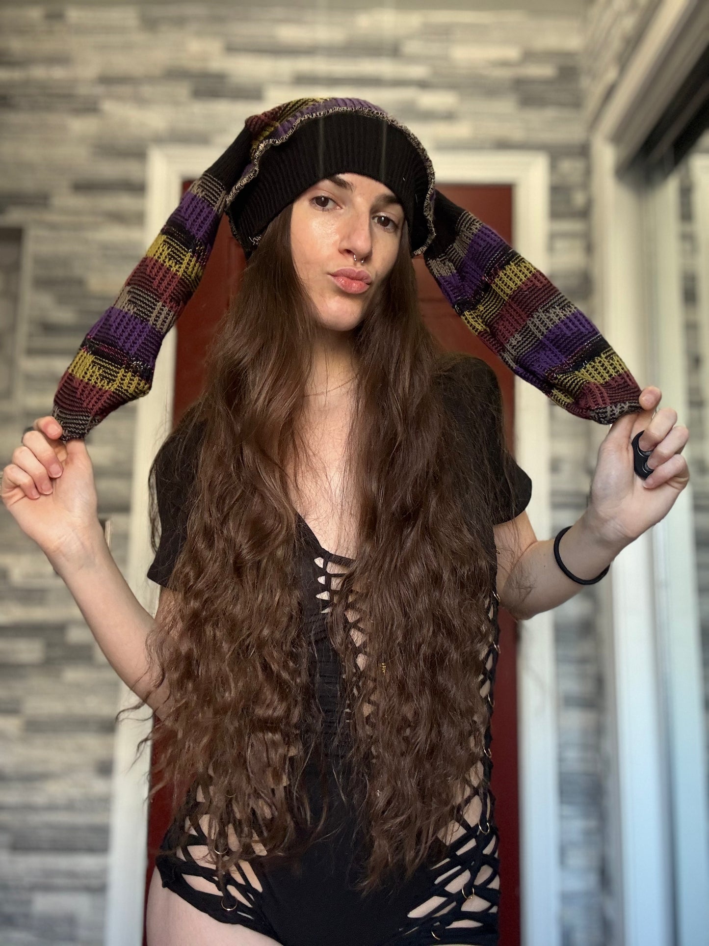 PURPLE UPCYCLED BEANIE BUNNY HAT