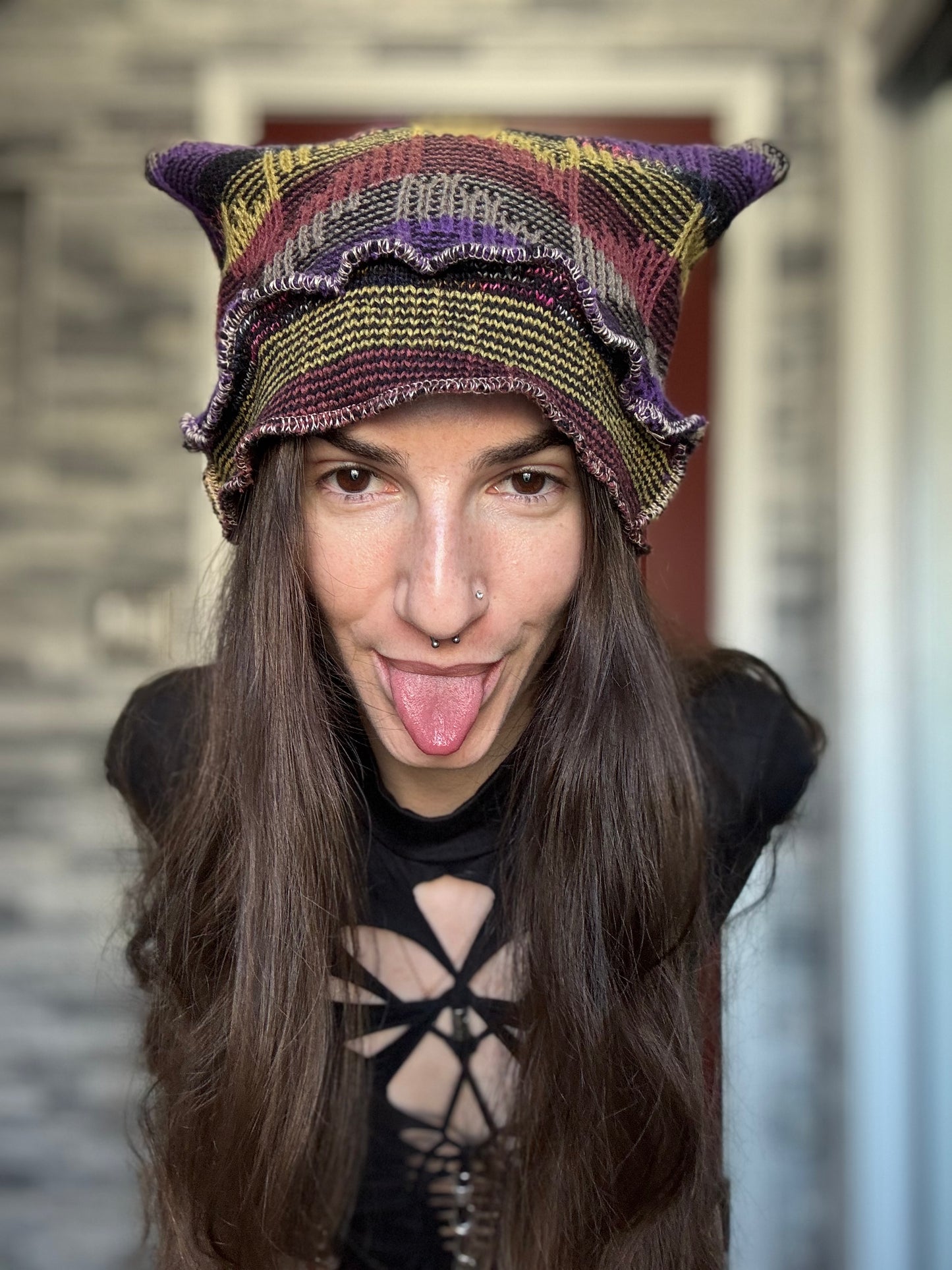 PURPLE UPCYCLED BEANIE CAT HAT