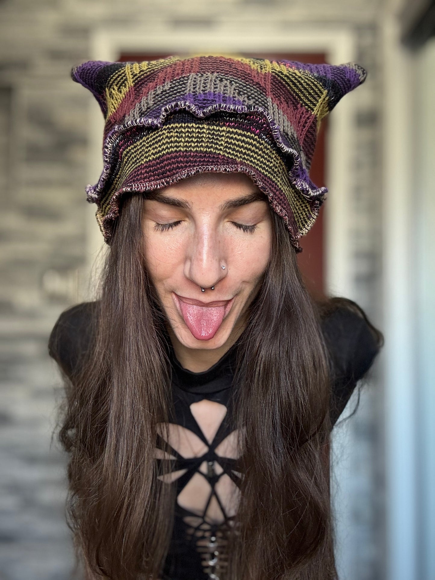 PURPLE UPCYCLED BEANIE CAT HAT