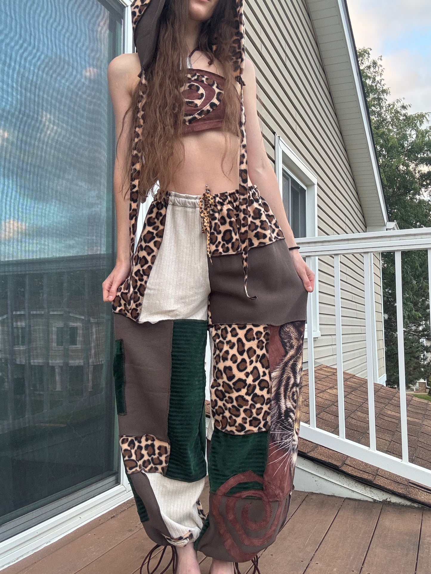 FOREST KITTY PATCHWORK PANTS SET - 3 piece earth tone set
