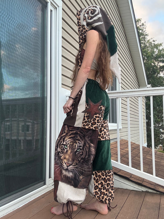 FOREST KITTY PATCHWORK PANTS SET - 3 piece earth tone set