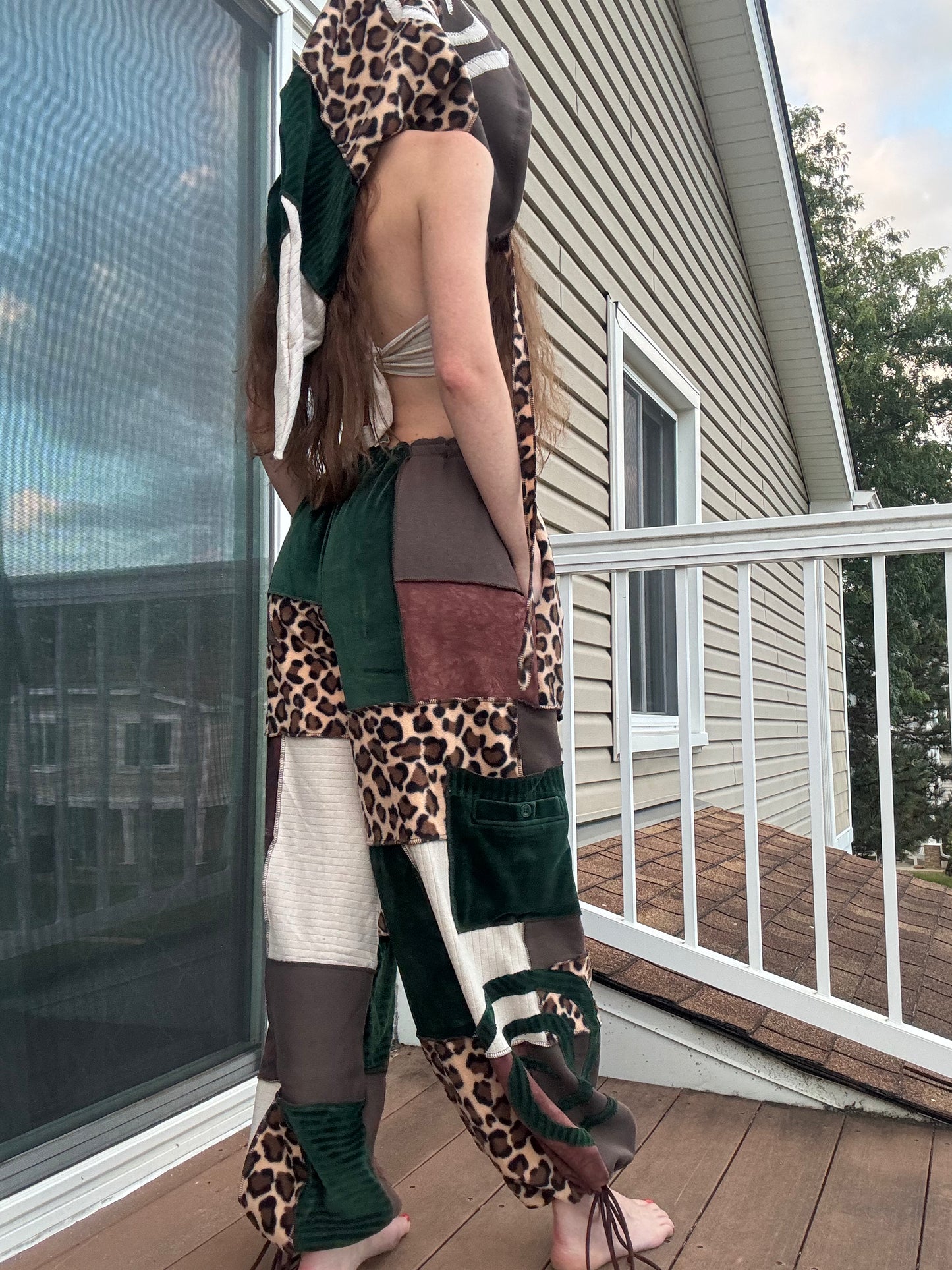 FOREST KITTY PATCHWORK PANTS SET - 3 piece earth tone set