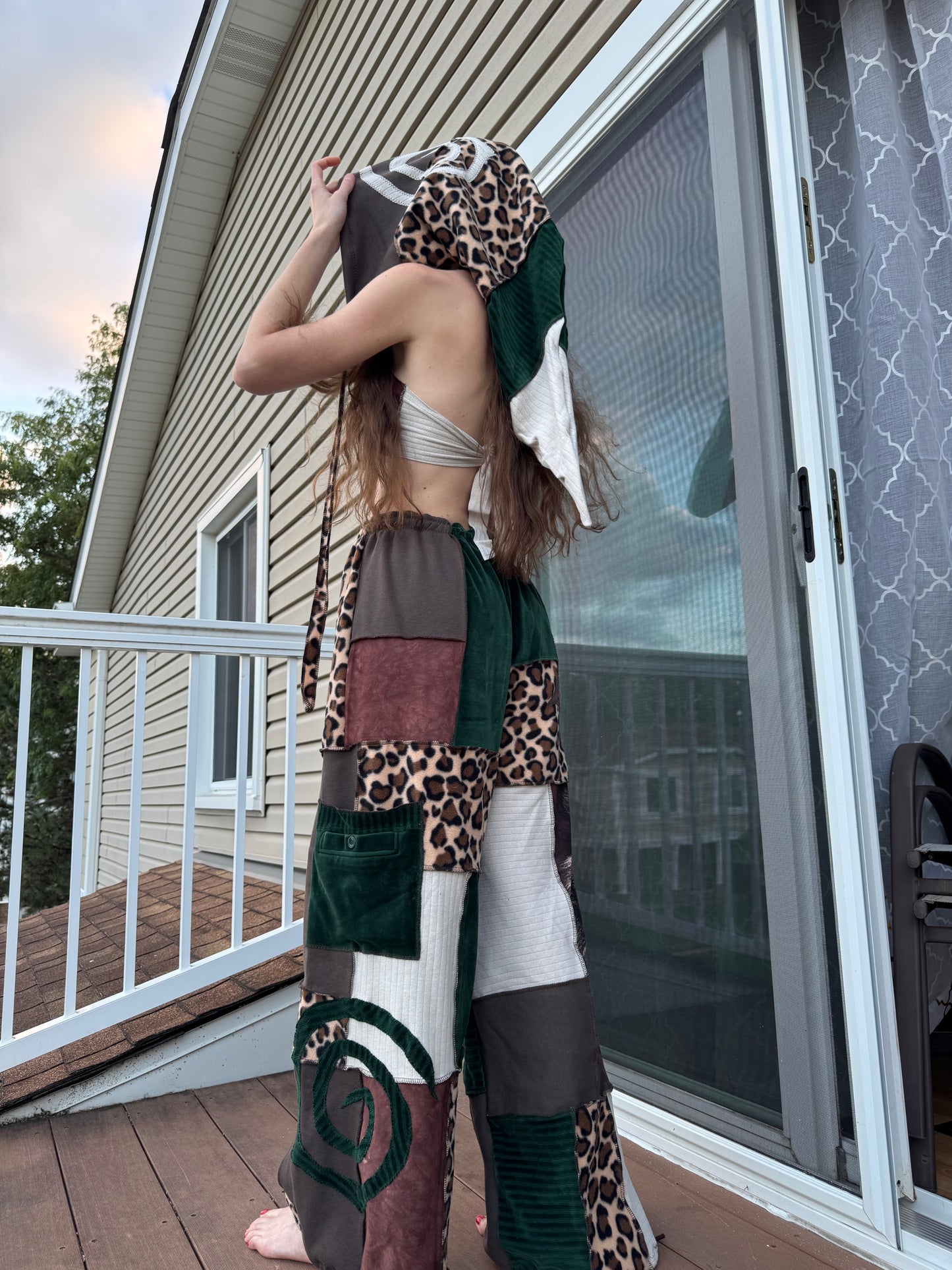 FOREST KITTY PATCHWORK PANTS SET - 3 piece earth tone set