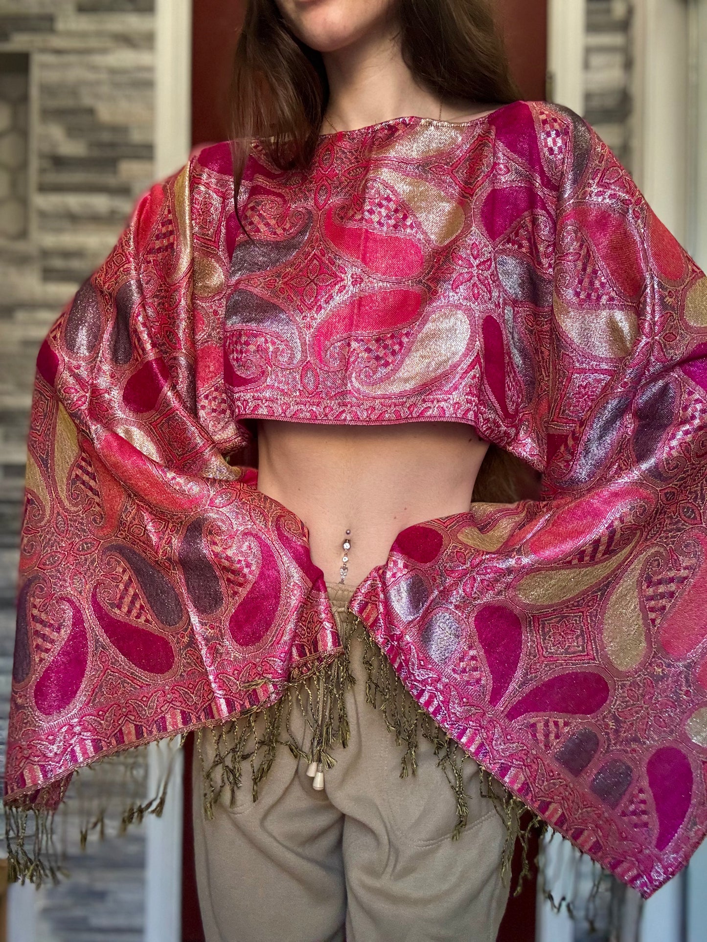 REWORKED PASHMINA TOP / SHAWL TOP
