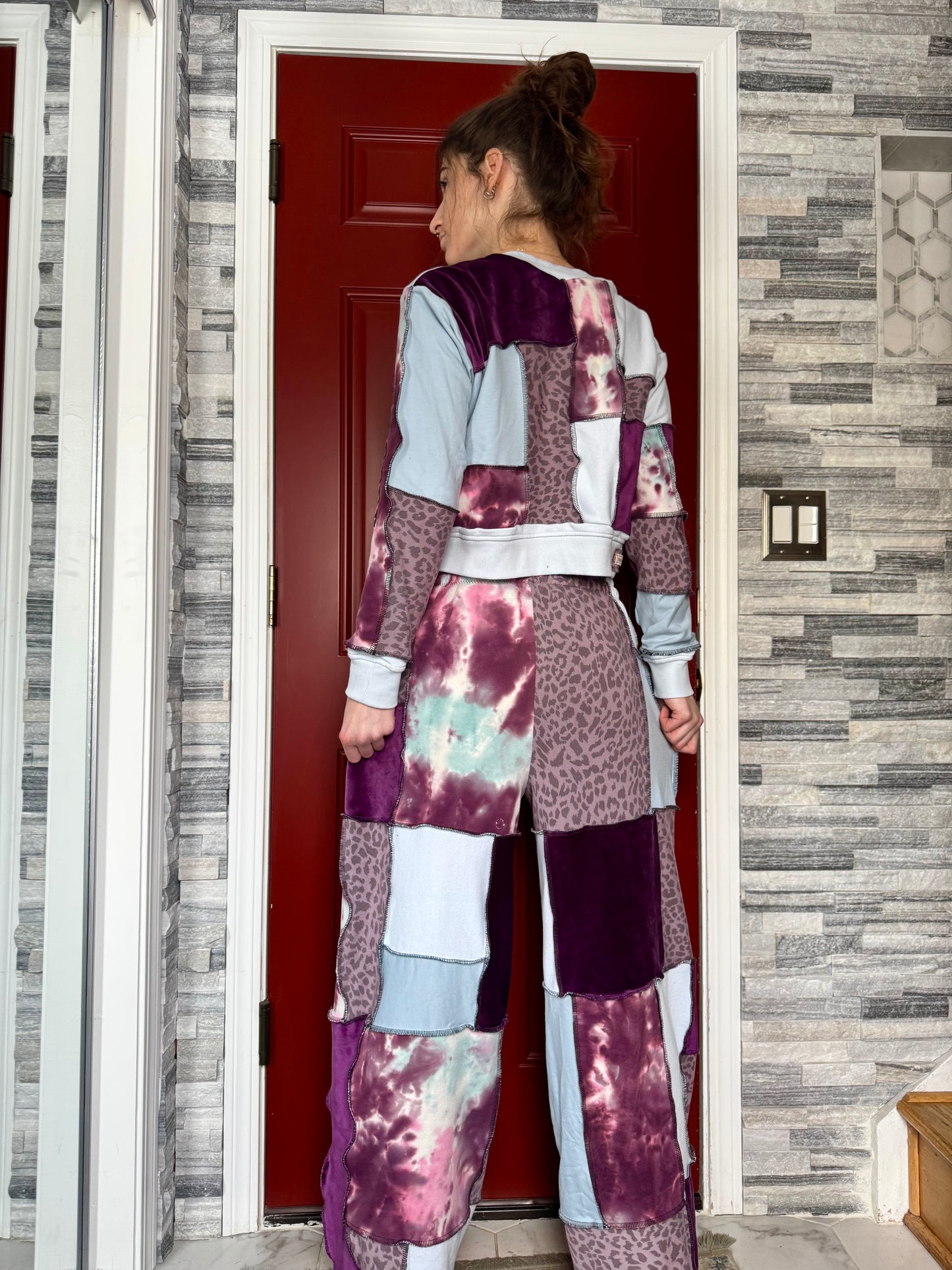 UPCYCLED SET - PATCHWORK CROP CREWNECK & PANTS SET