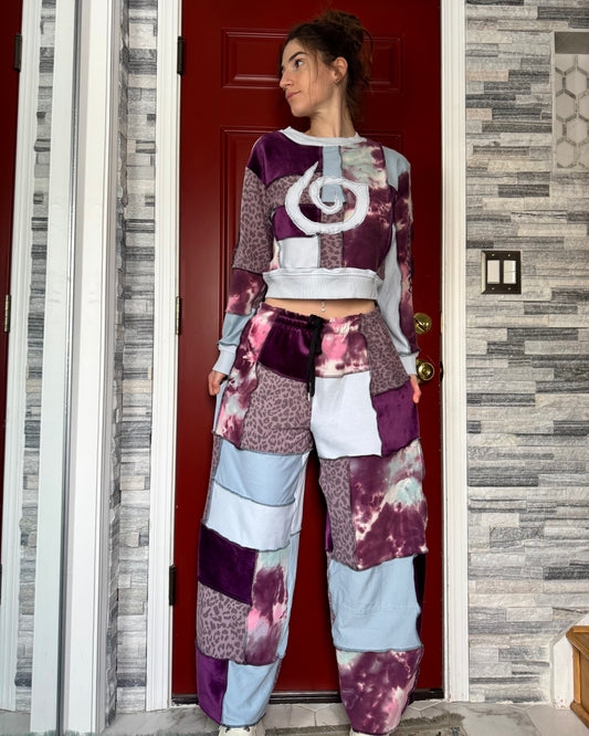 UPCYCLED SET - PATCHWORK CROP CREWNECK & PANTS SET