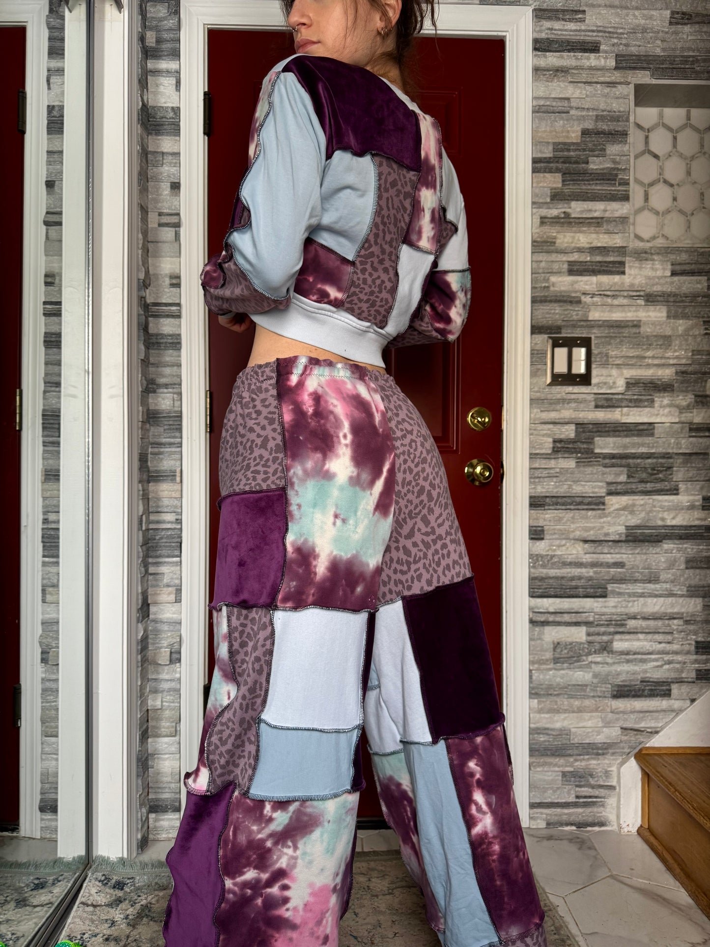 UPCYCLED SET - PATCHWORK CROP CREWNECK & PANTS SET