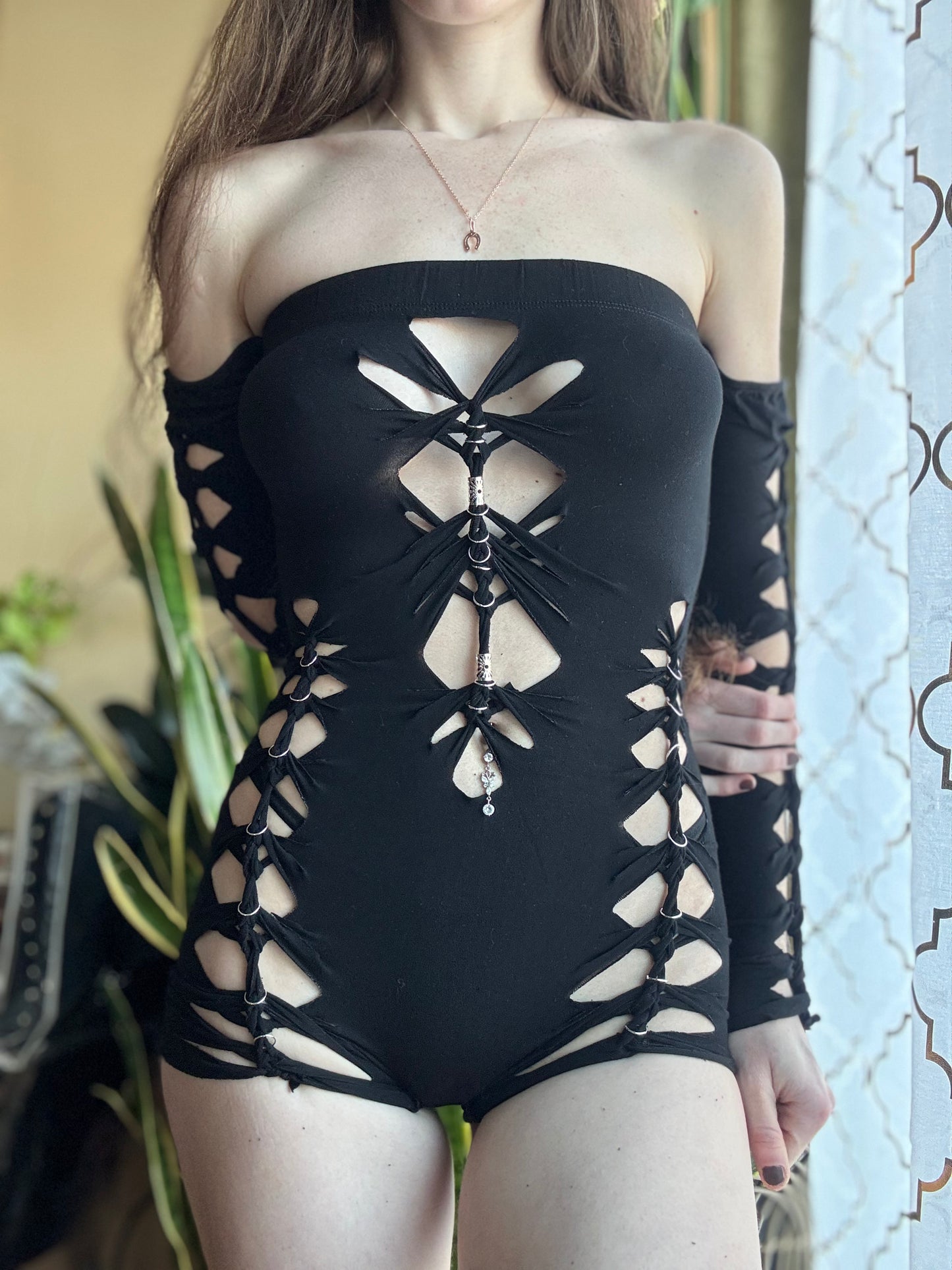 BLACK BRAIDED OFF SHOULDER ROMPER