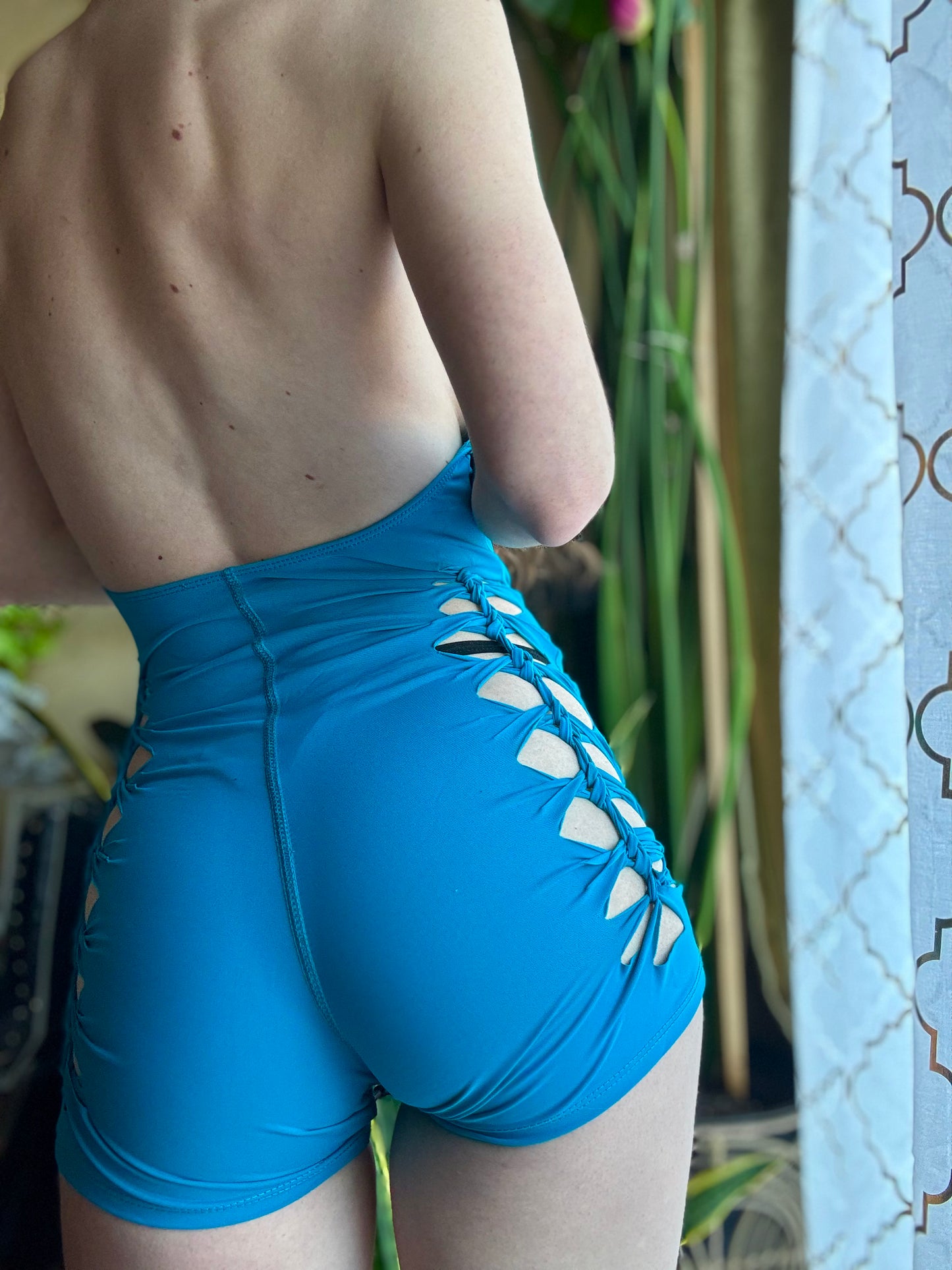 BLUE MOCK NECK ROMPER