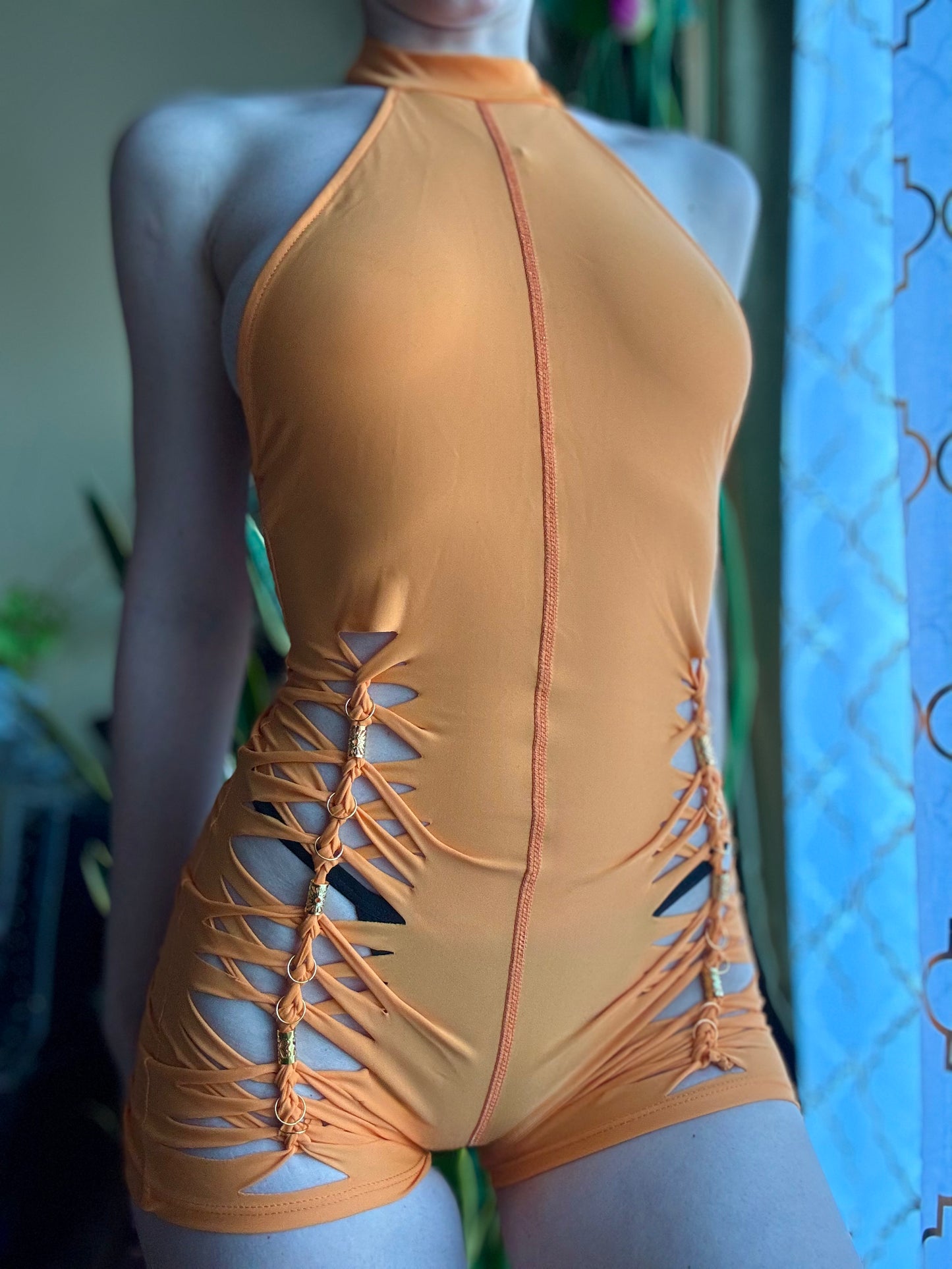 ORANGE MOCK NECK ROMPER