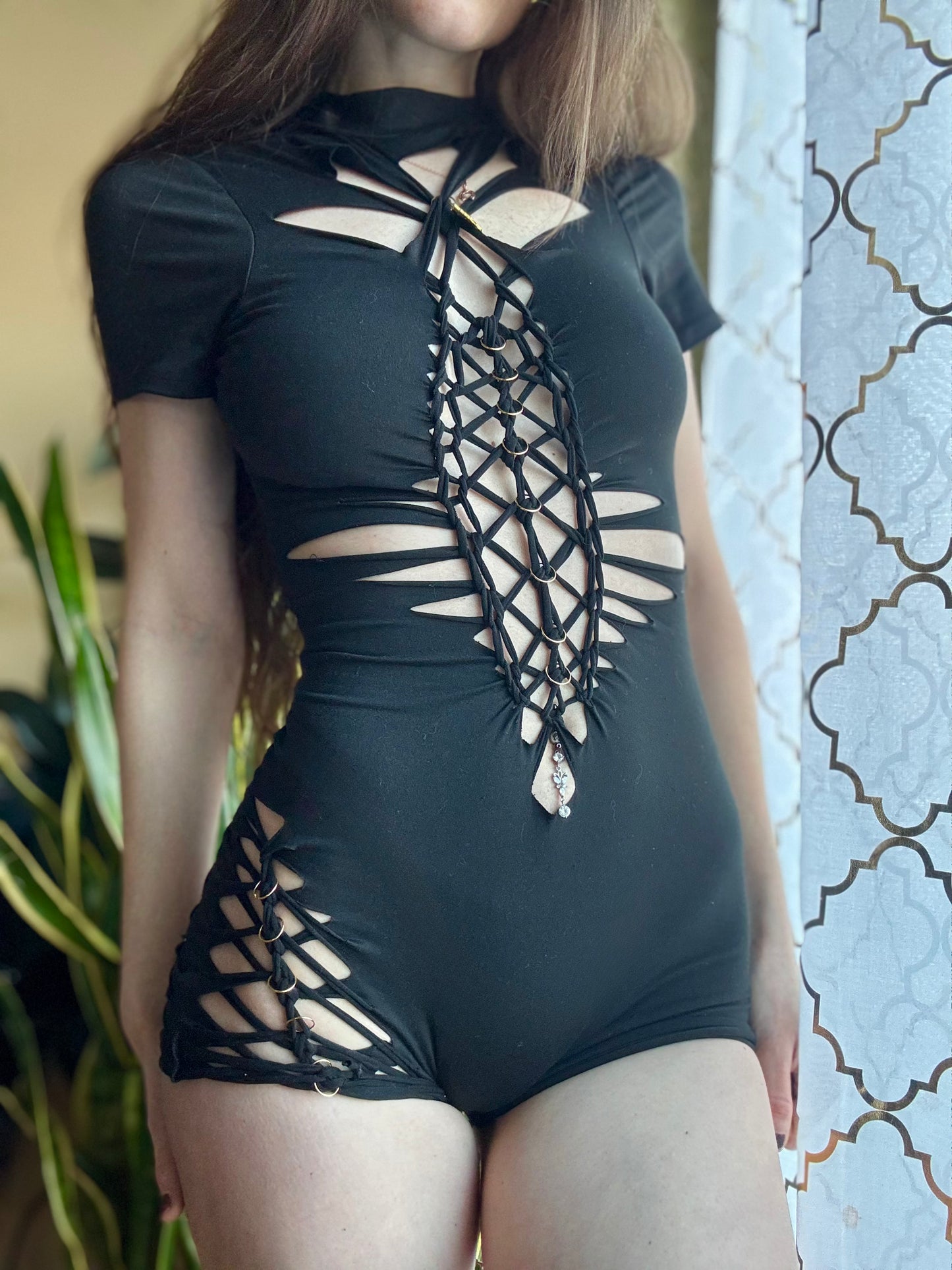 ASYMMETRIC MOCK NECK BRAIDED ROMPER