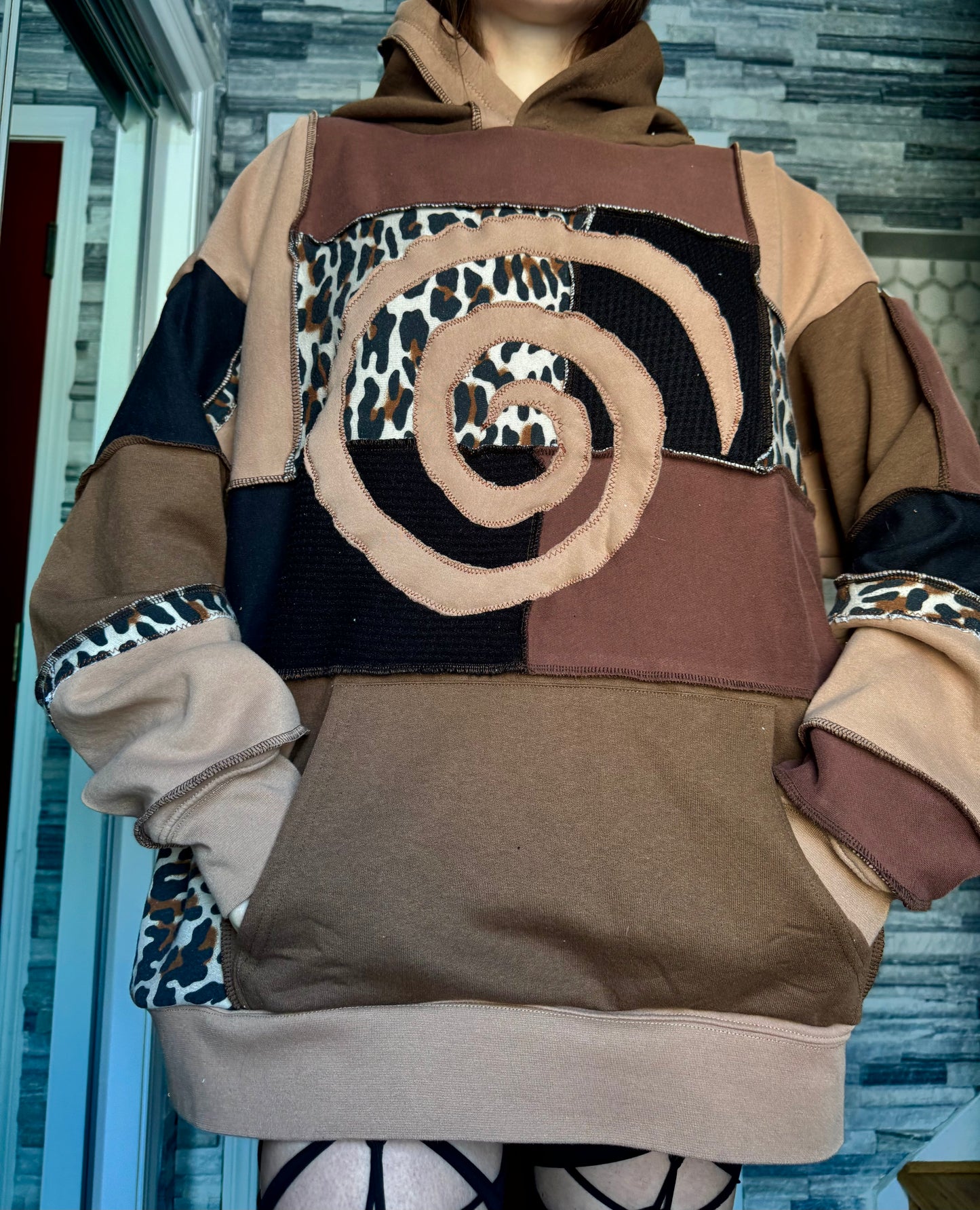UPCYCLED LEOPARD PRINT PATCHWORK HOODIE